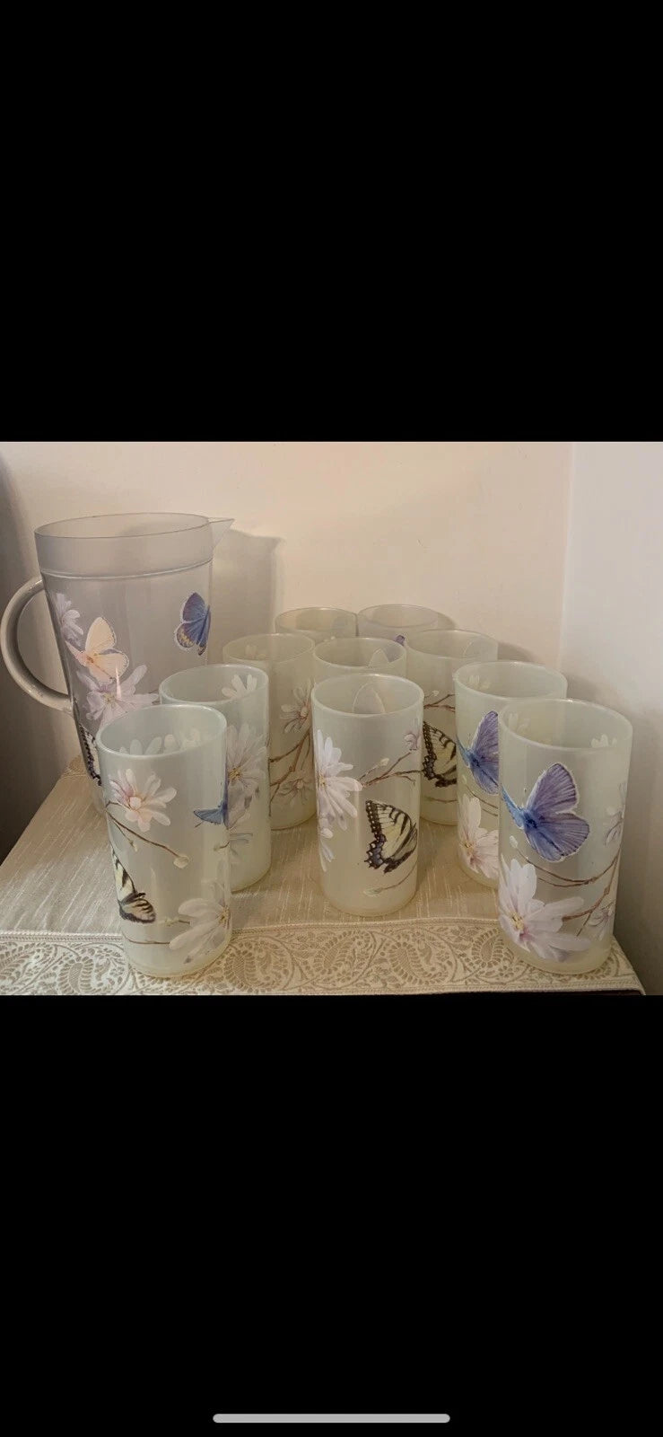 11 Pc-Vntg. Plastic/Acrylic Drinkware Set-Tumblers & Pitcher Butterflies Flowers | eBay