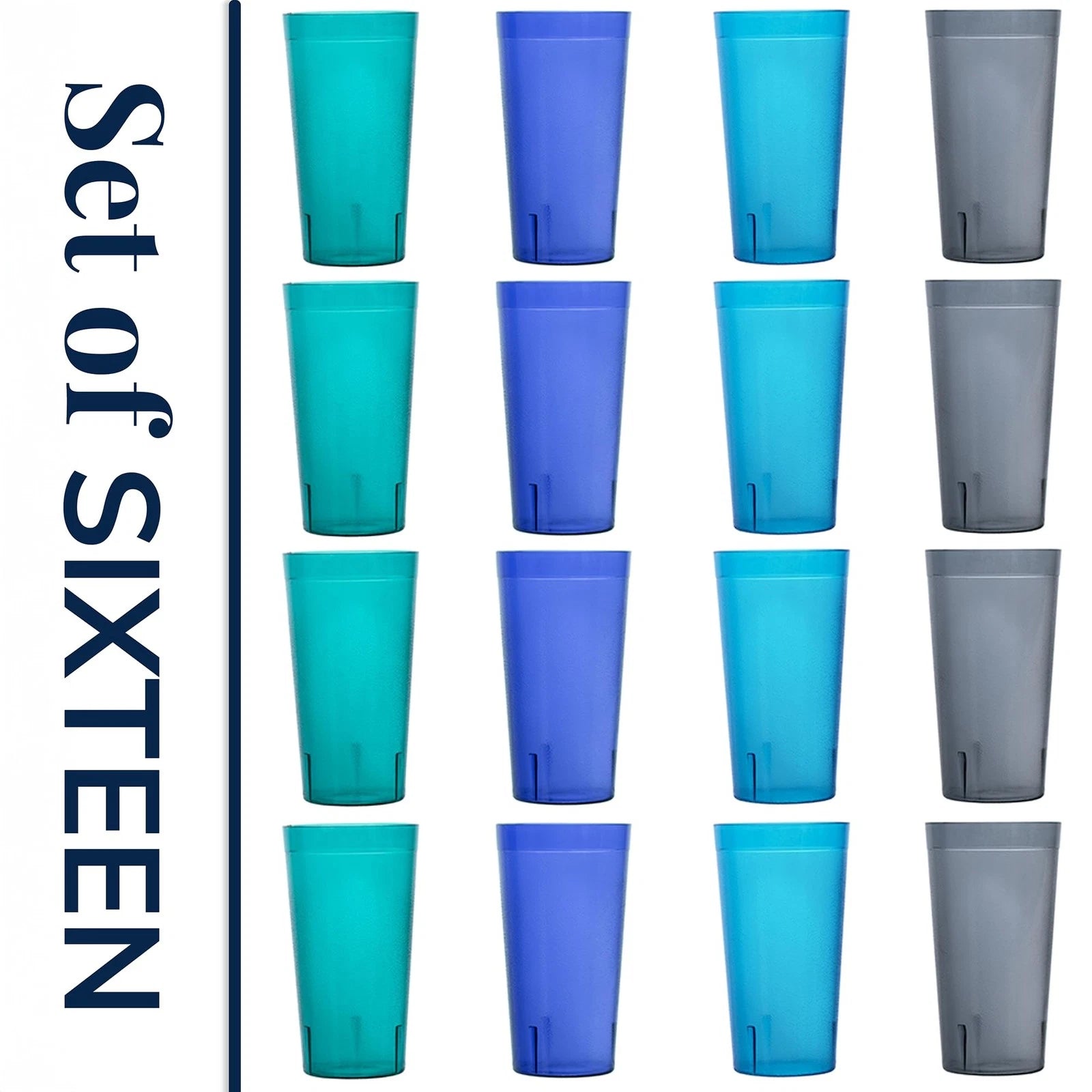 Cafe Plastic Reusable Tumblers (Set of 16) 20-ounce Water Cups Coastal Colors... | eBay