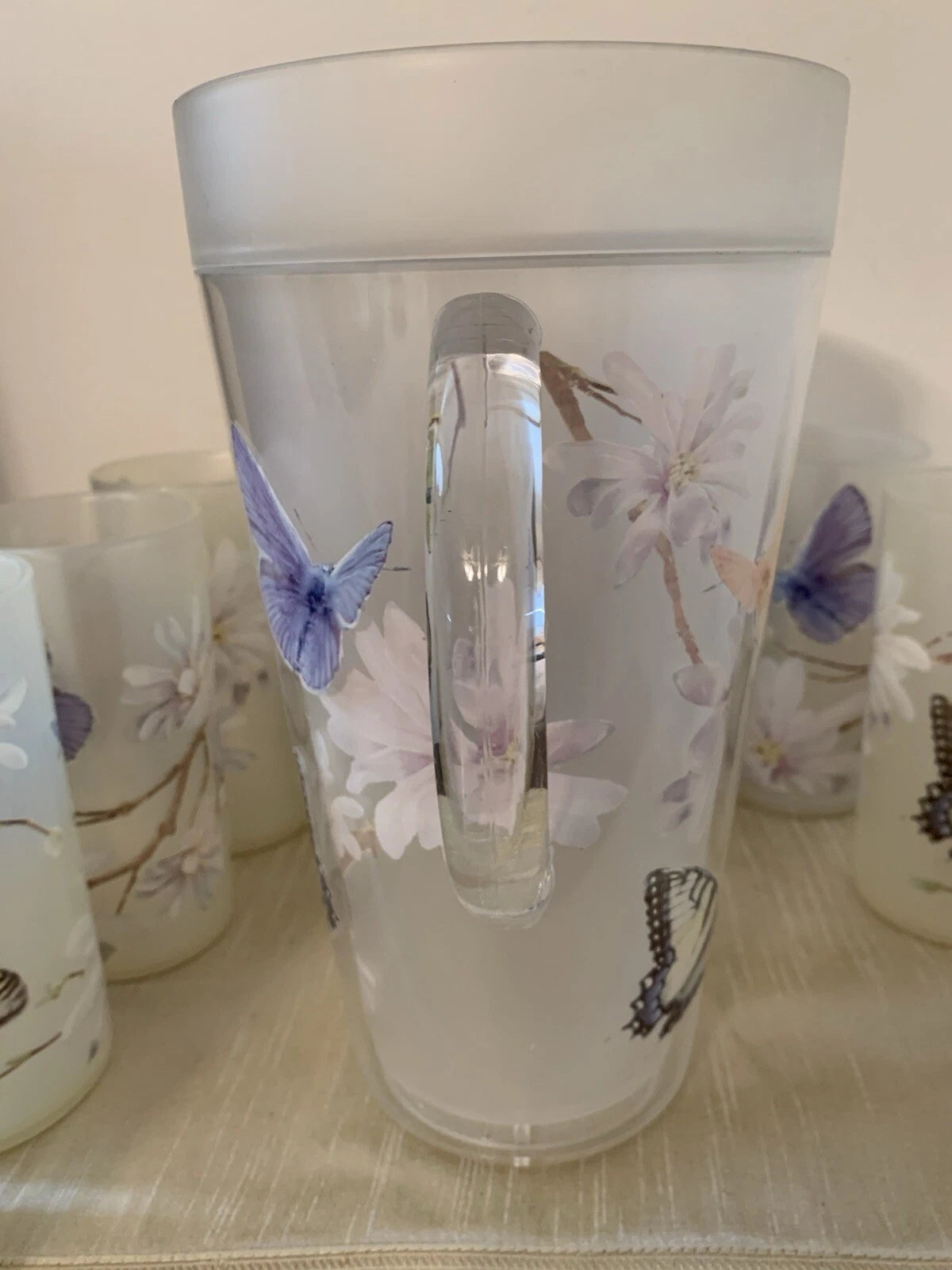 11 Pc-Vntg. Plastic/Acrylic Drinkware Set-Tumblers & Pitcher Butterflies Flowers | eBay