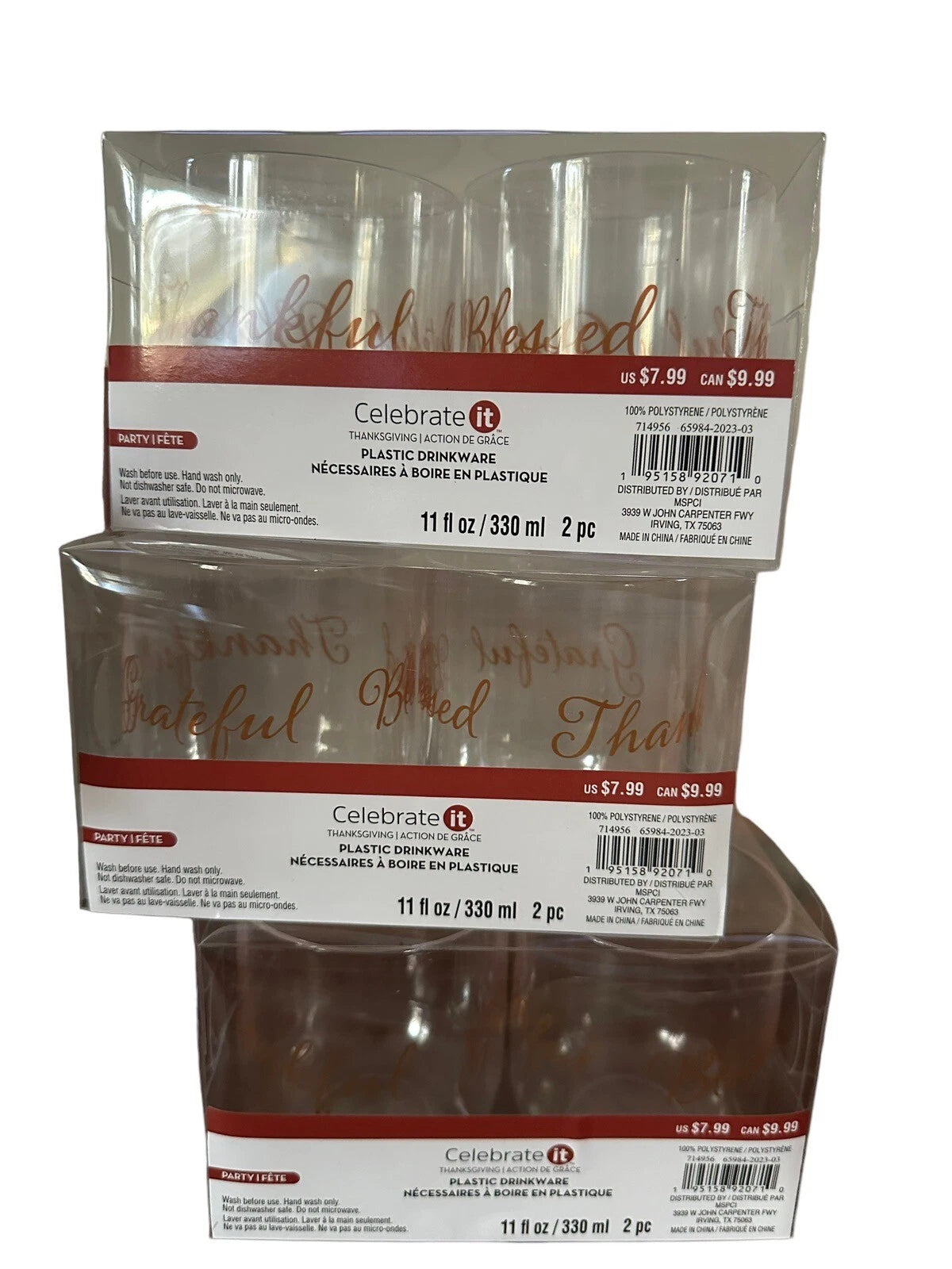 Grateful Thankful Blessed Stemless Wine Glass 11oz Xmas Kids Table Set Of 6 NIB | eBay