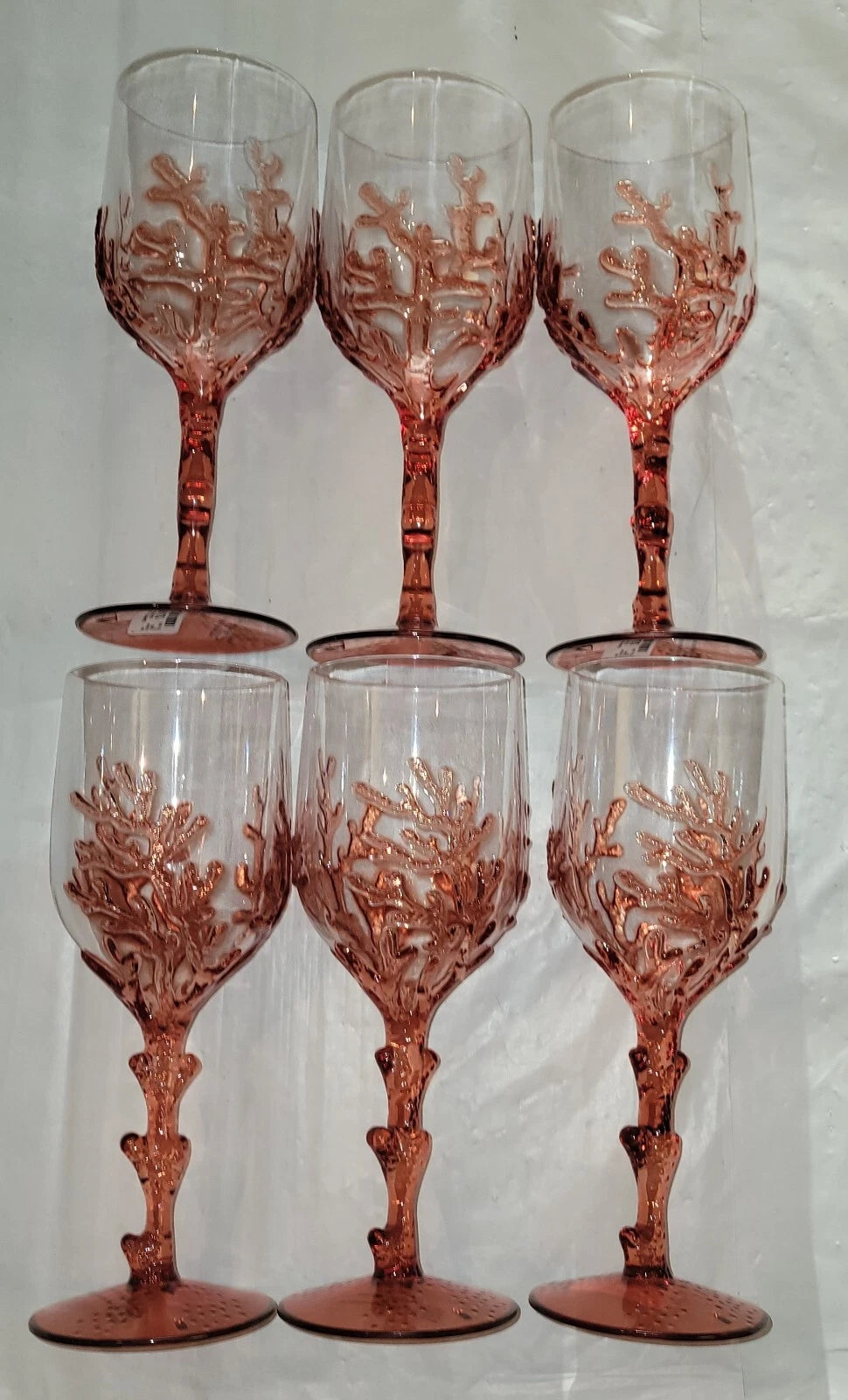 6 ct Coastal Nautical Beach Coral Acrylic Drinking Wine Glasses Indoor/Outdoor | eBay