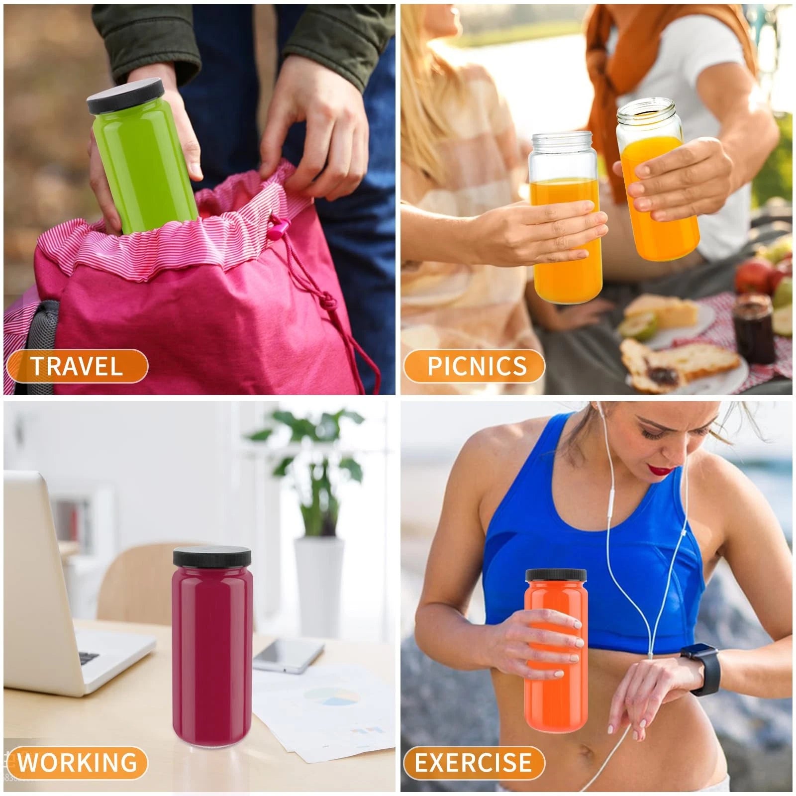 16 OZ Glass Juice Bottles, Set of 12 Reusable Drinking Bottles with Lids, Cle... | eBay