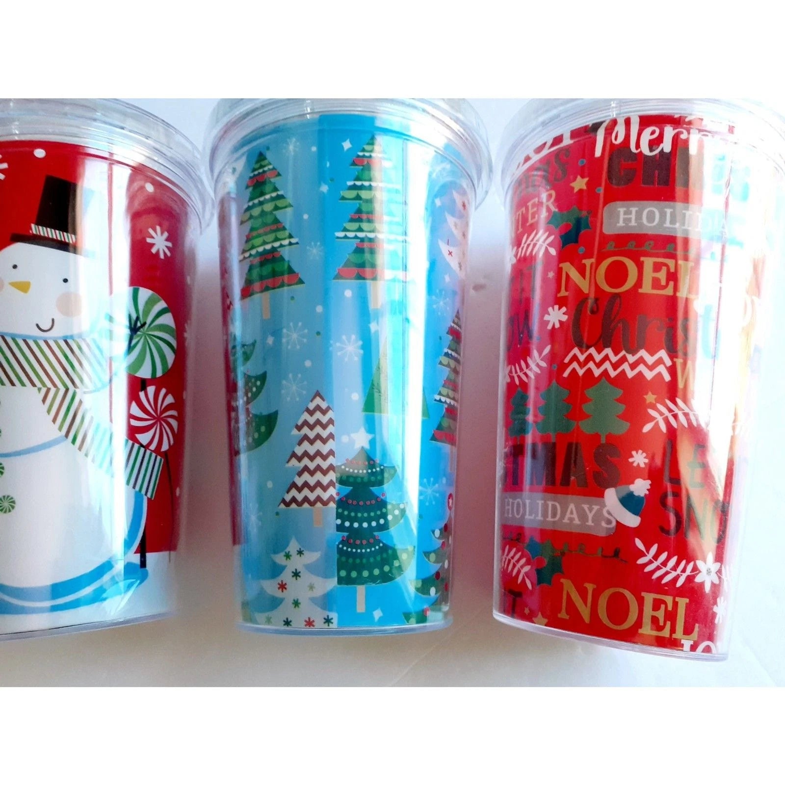 Christmas Theme Water Bottle Tumbler Goblet Lot of 3 with Lid and Straws NWOT | eBay