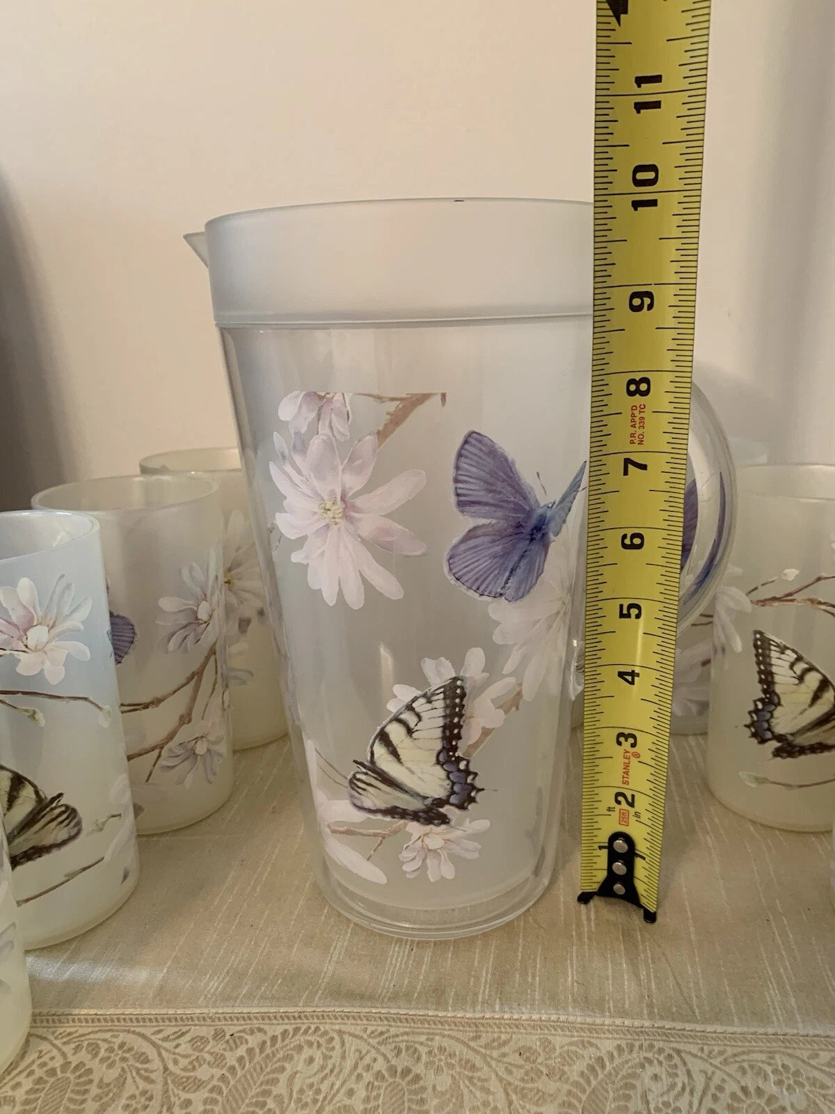 11 Pc-Vntg. Plastic/Acrylic Drinkware Set-Tumblers & Pitcher Butterflies Flowers | eBay
