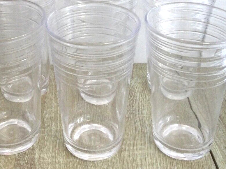 Crate & Barrel Clear Acrylic Tumblers Tall Drinking Set of 6 Ribbed Stackable | eBay