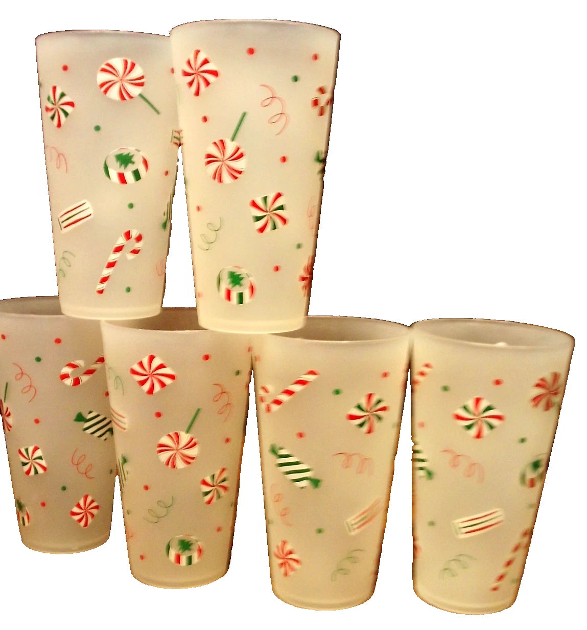 6pc CHRISTMAS Large Plastic Tumblers-Peppermints-Shatterproof Drink Glasses 187 | eBay