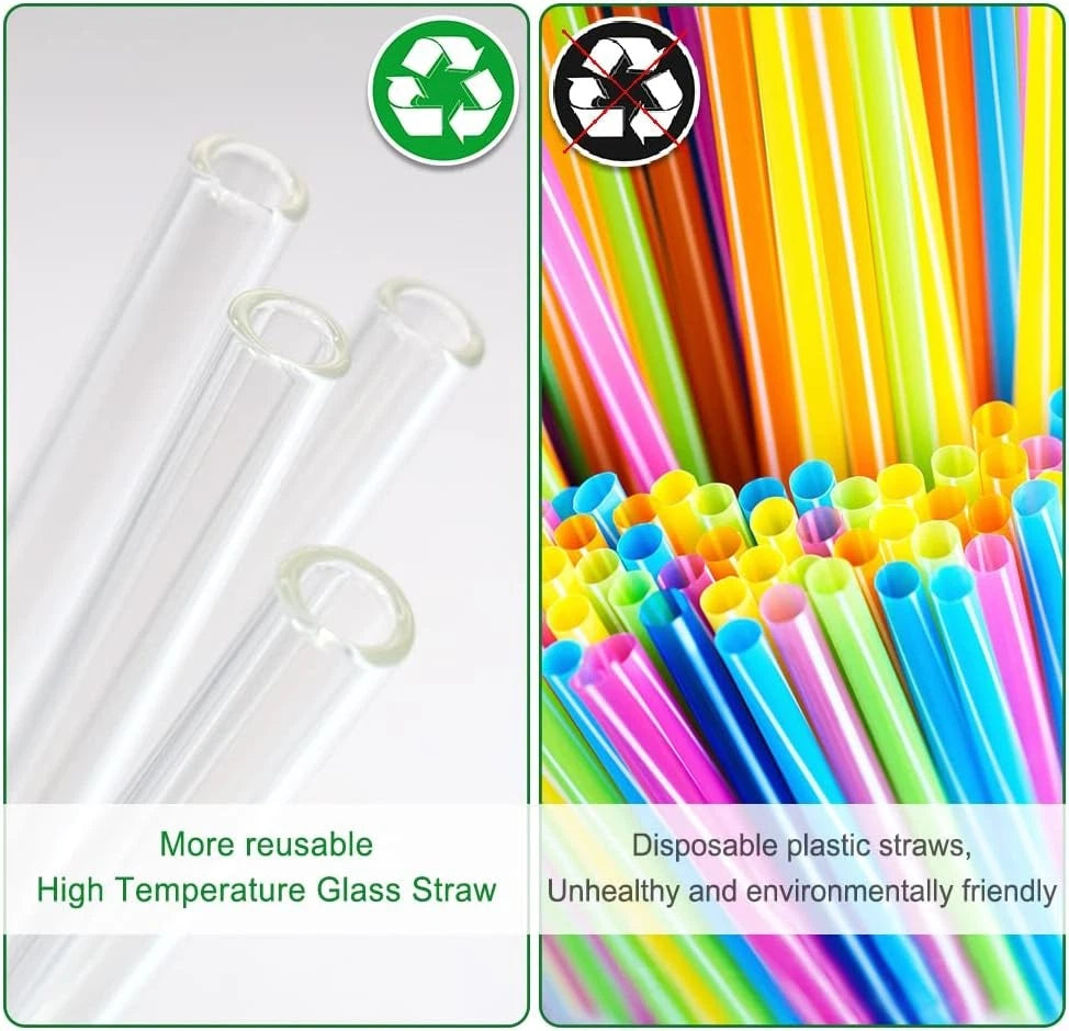 16 Pack Reusable Glass Straws,Set of 6 Straight and 6 8.5''x10mm, Transparent | eBay