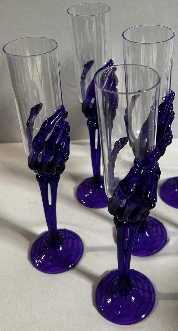Halloween Set Of 6 Purple Skeleton Hand Champagne Glasses~Acrylic Plastic Flutes | eBay