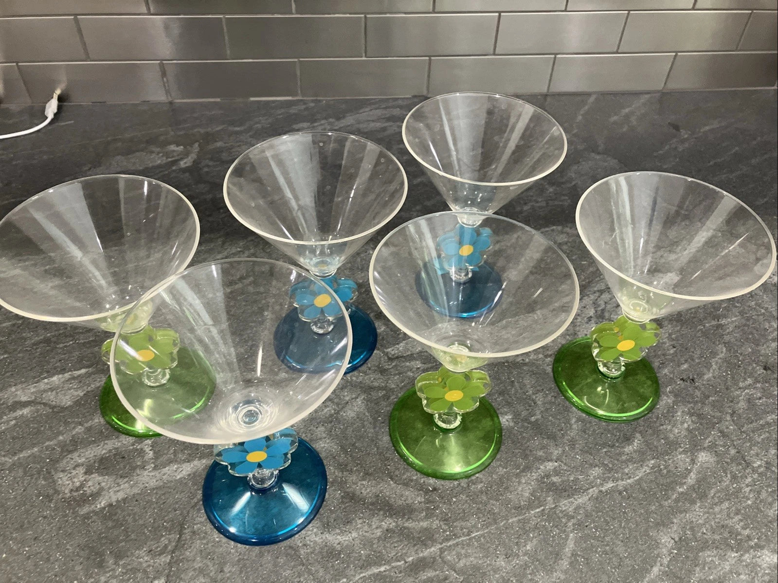 6 Retro Acrylic Poolside Martini Style Cocktail Glasses Floral Design | eBay
