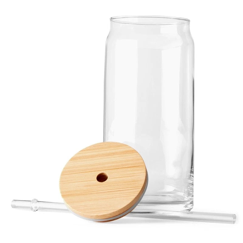 Briar Can Glass Drinkware Set of 4 Bamboo Lids Straws Ideal Parties Events New | eBay