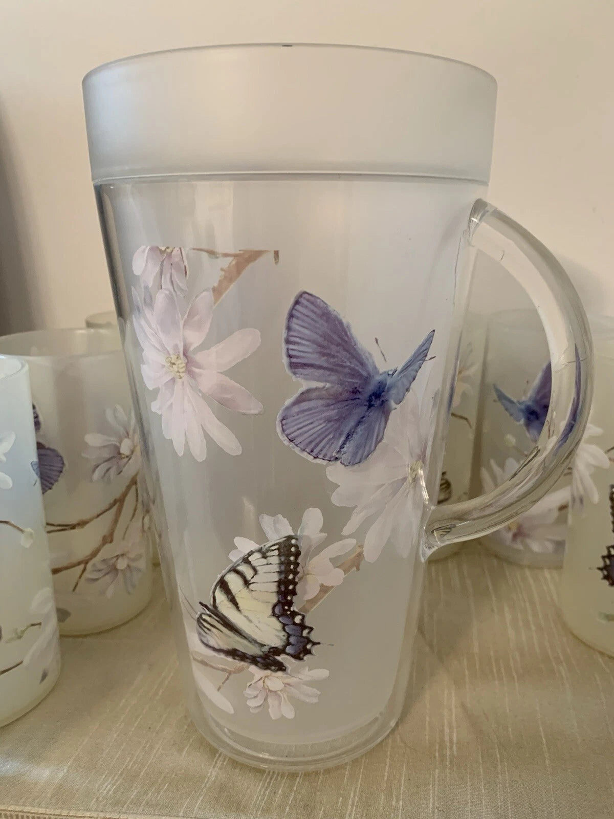 11 Pc-Vntg. Plastic/Acrylic Drinkware Set-Tumblers & Pitcher Butterflies Flowers | eBay