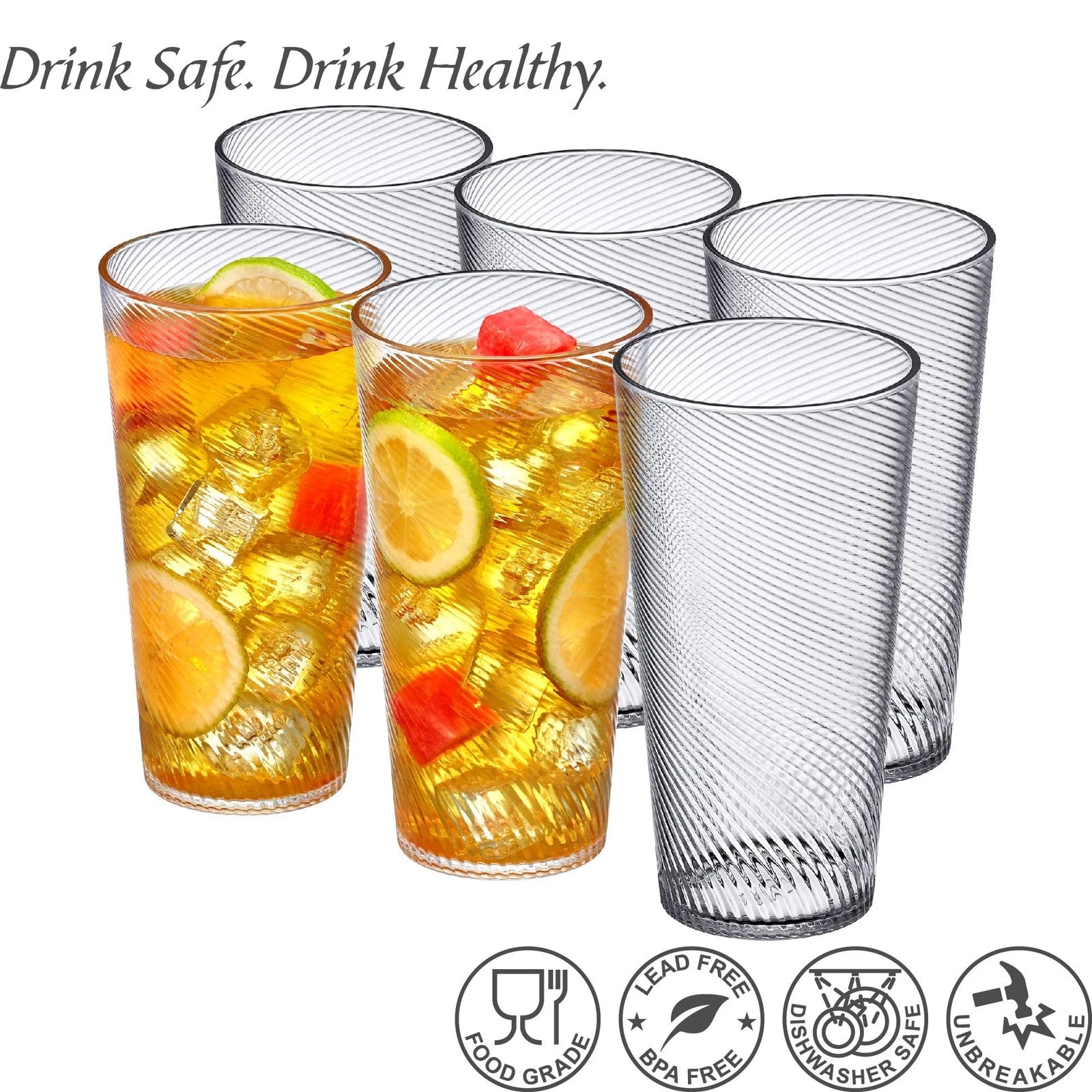 Breeze - 30-Ounce Plastic Tumblers (Set of 6), All-Clear Reusable Cups, Stack... | eBay