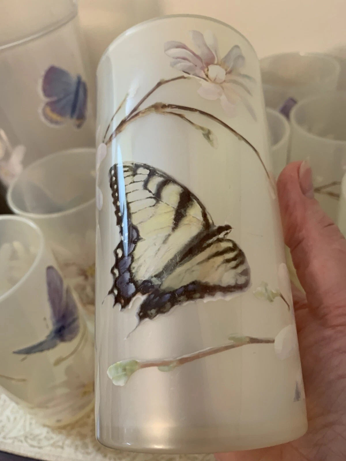 11 Pc-Vntg. Plastic/Acrylic Drinkware Set-Tumblers & Pitcher Butterflies Flowers | eBay