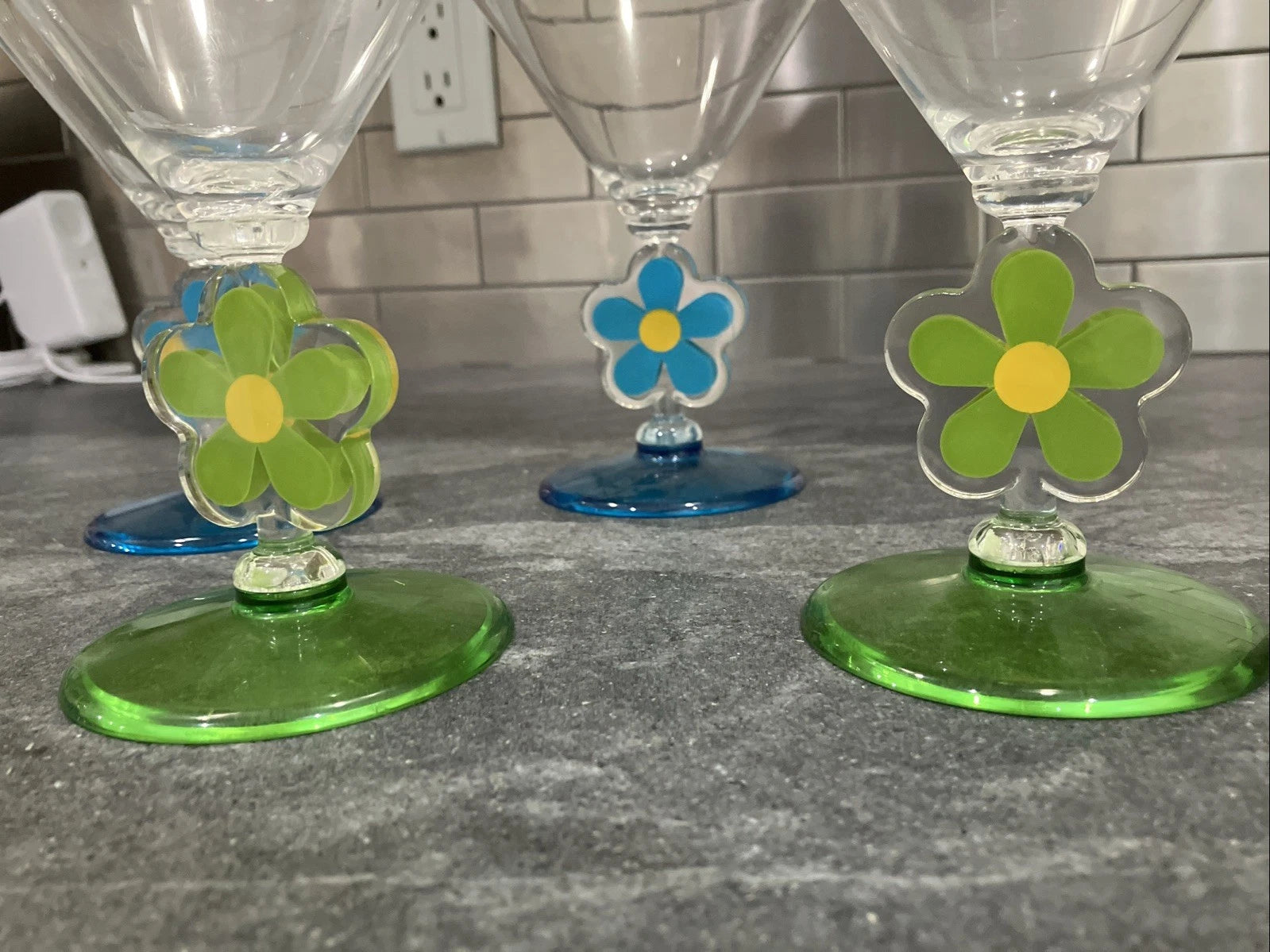 6 Retro Acrylic Poolside Martini Style Cocktail Glasses Floral Design | eBay
