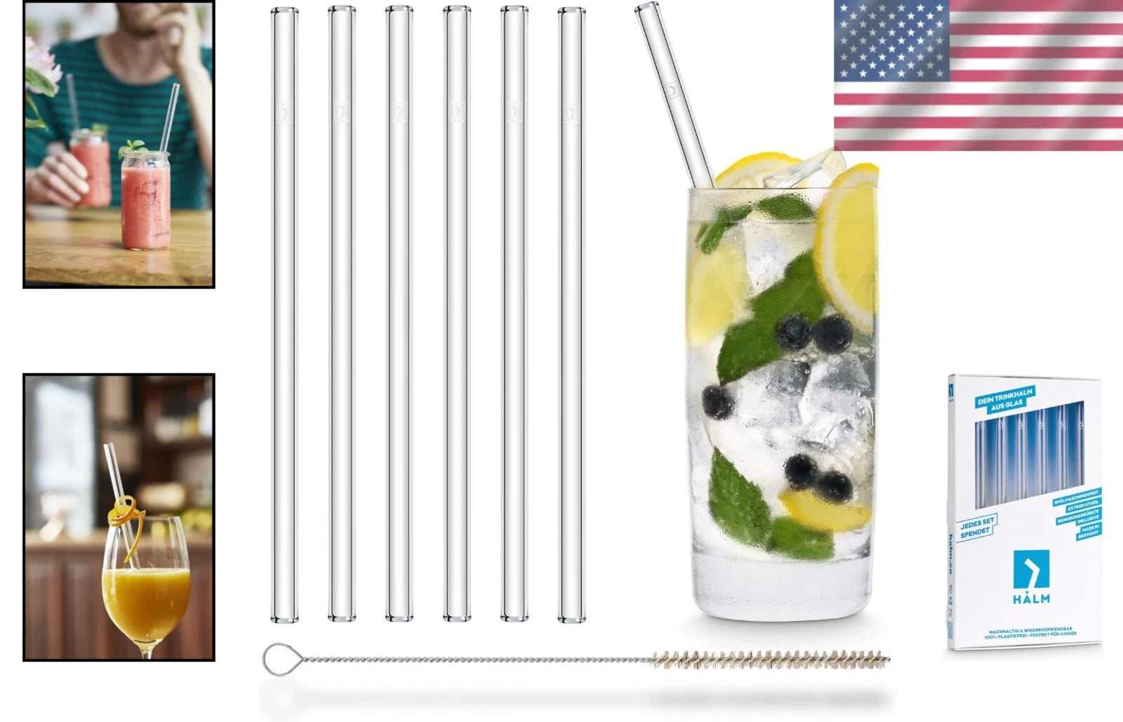 6 Sturdy 8-Inch Glass Straws - Dishwasher Safe, 100% Recyclable & Taste-Neutral | eBay