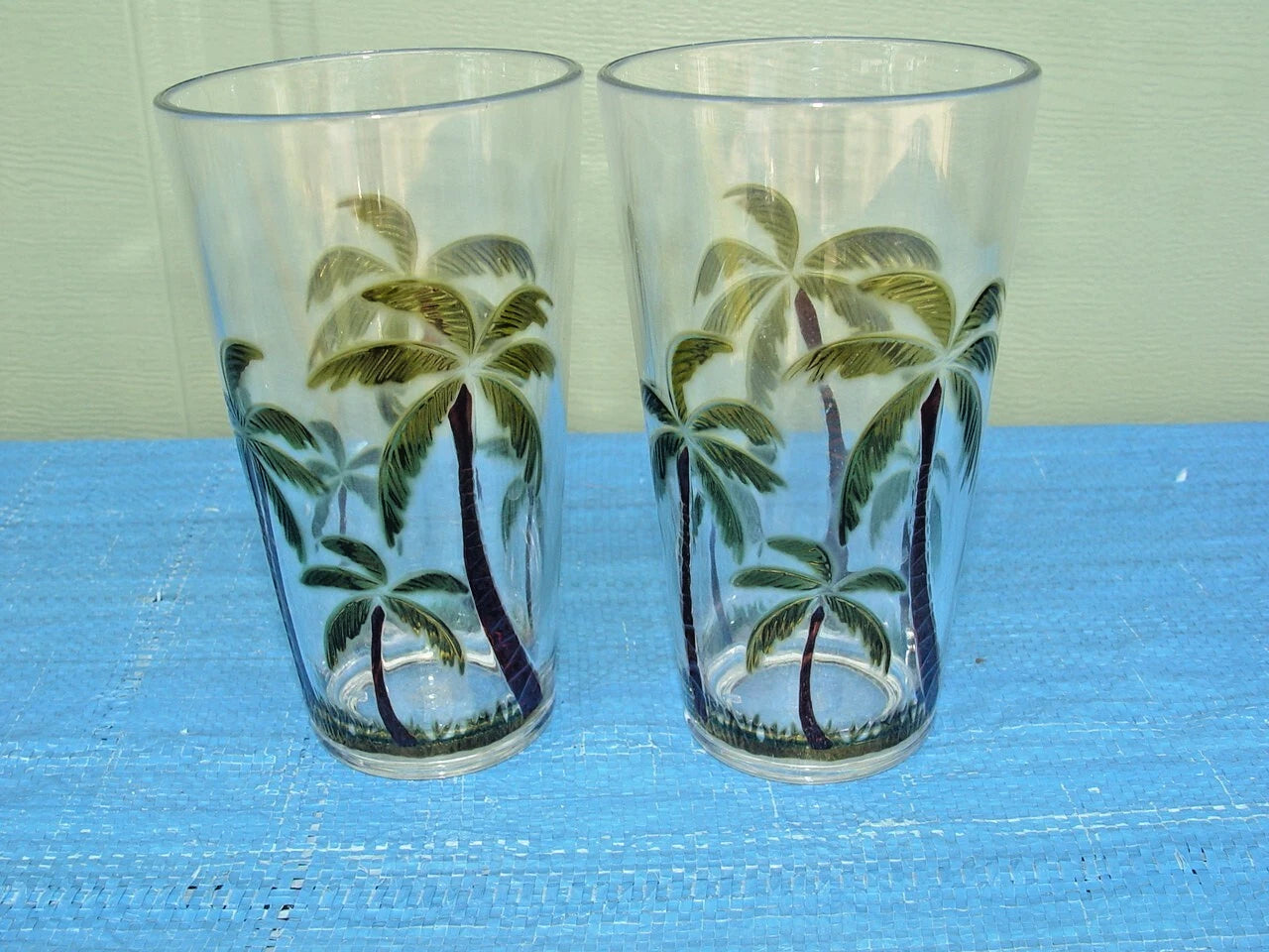 Set of 2 Acrylic Clear Iced Tea Tumbler Embossed Palm Tree 20 oz Tropical Beach | eBay