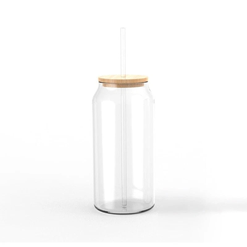 Briar Can Glass Drinkware Set of 4 Bamboo Lids Straws Ideal Parties Events New | eBay