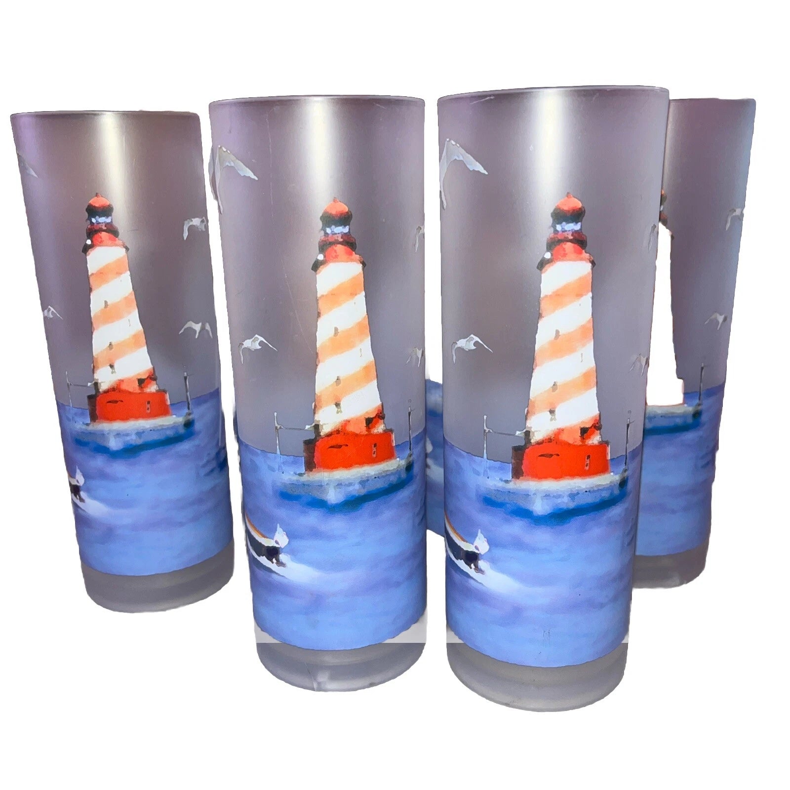 Lighthouse Ocean Plastic Frosted Tumblers Nautical Set of 6 | eBay