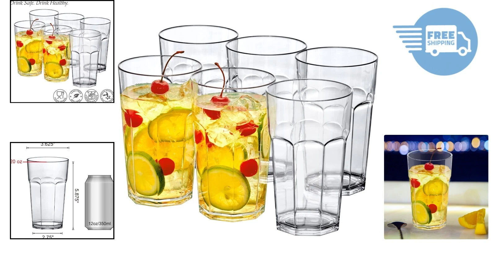 Crystal-Clear 20oz Plastic Tumblers Set of 6 - Shatter-Proof and Stylish | eBay