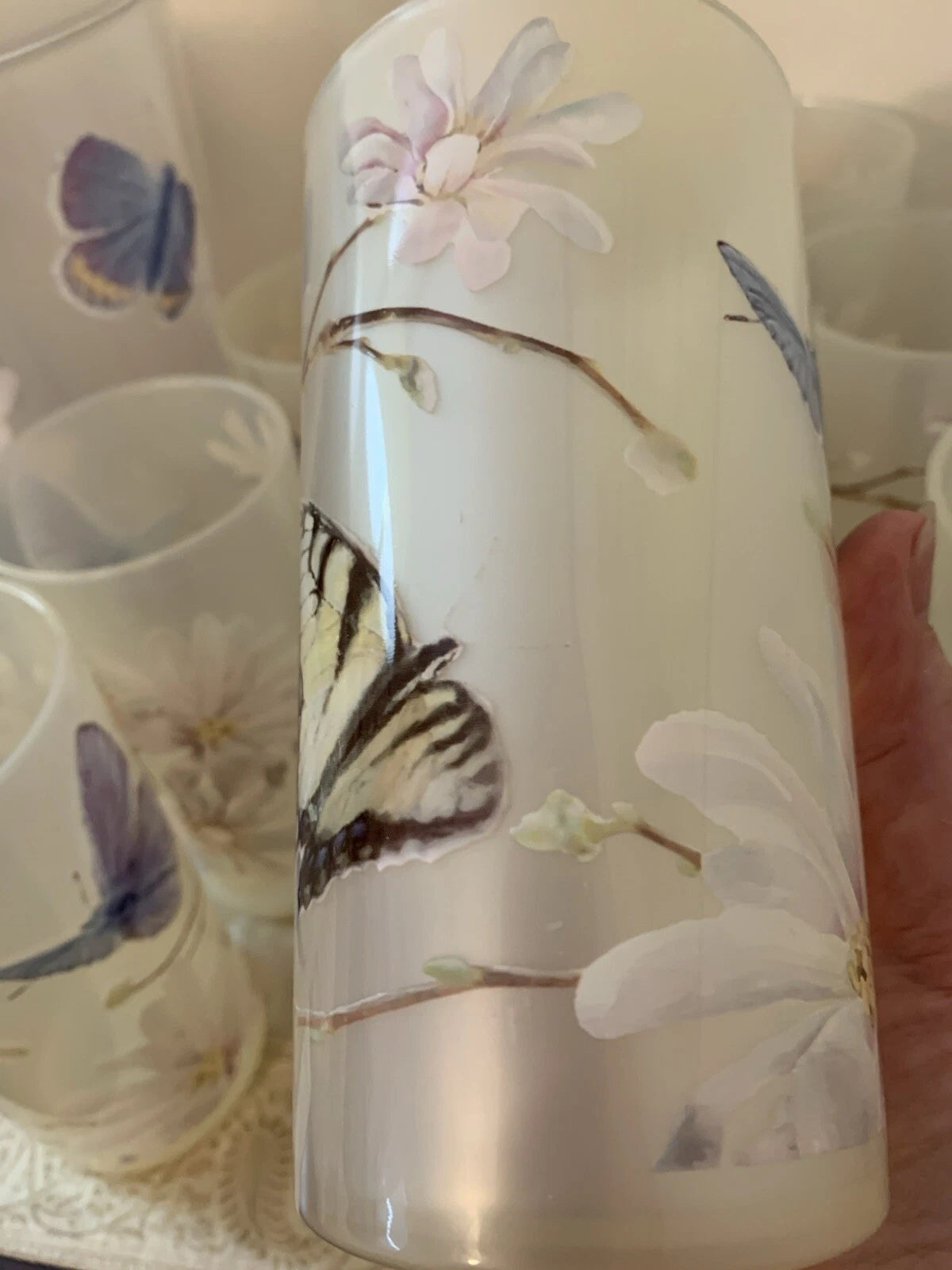 11 Pc-Vntg. Plastic/Acrylic Drinkware Set-Tumblers & Pitcher Butterflies Flowers | eBay