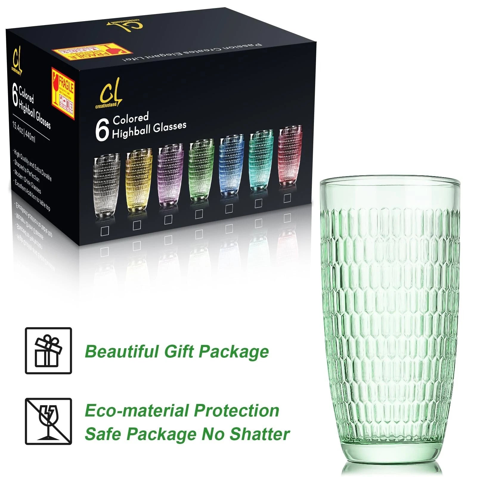 CREATIVELAND Highball Beverage Glasses Set of 6 Romantic Colored Thick & Heav... | eBay