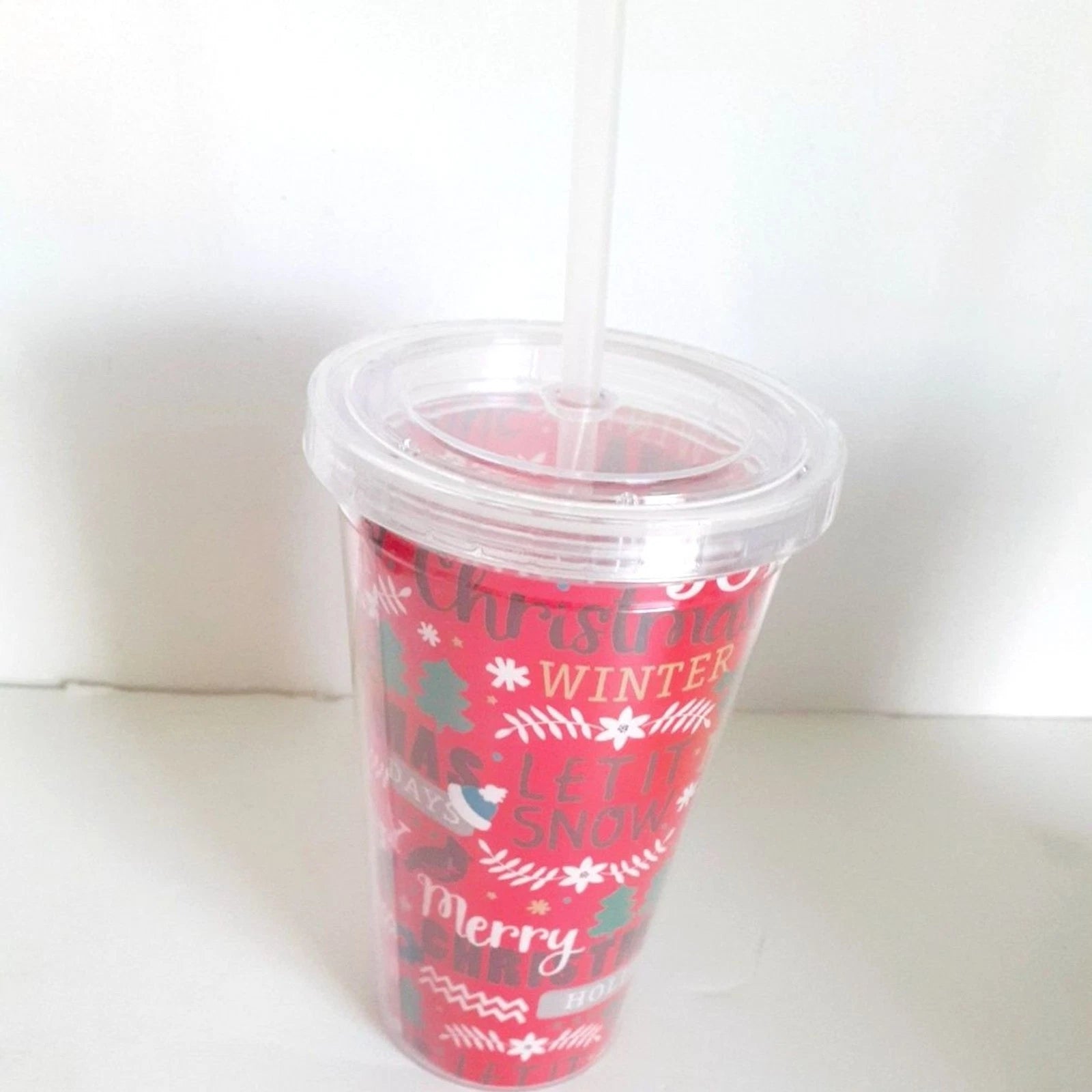 Christmas Theme Water Bottle Tumbler Goblet Lot of 3 with Lid and Straws NWOT | eBay