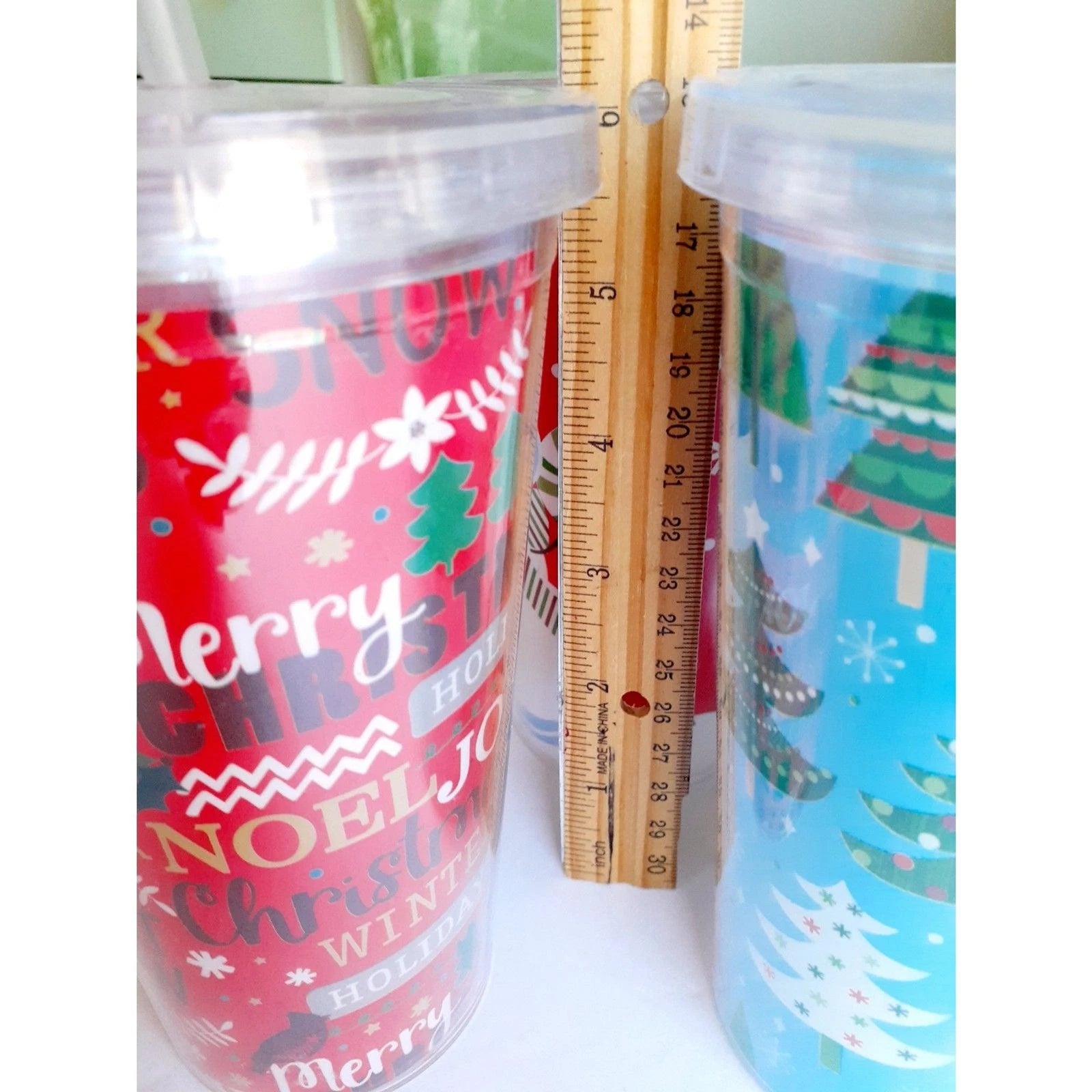 Christmas Theme Water Bottle Tumbler Goblet Lot of 3 with Lid and Straws NWOT | eBay