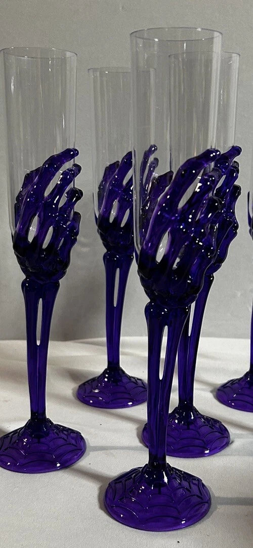 Halloween Set Of 6 Purple Skeleton Hand Champagne Glasses~Acrylic Plastic Flutes | eBay