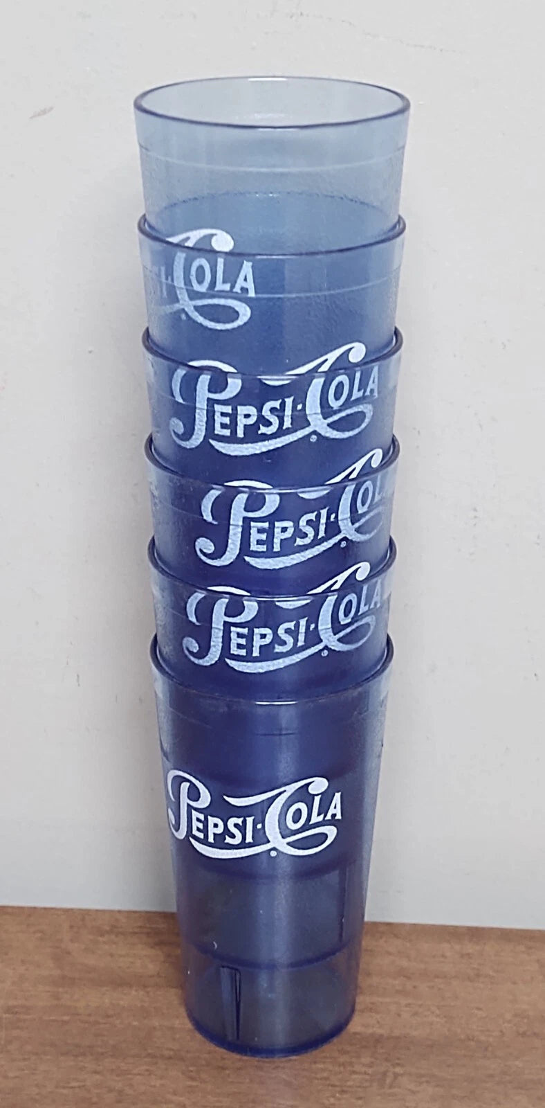 6 Vtg Retro 16oz PEPSI cups Tumblers Restaurant Lt Blue Plastic Carlisle Stack | eBay