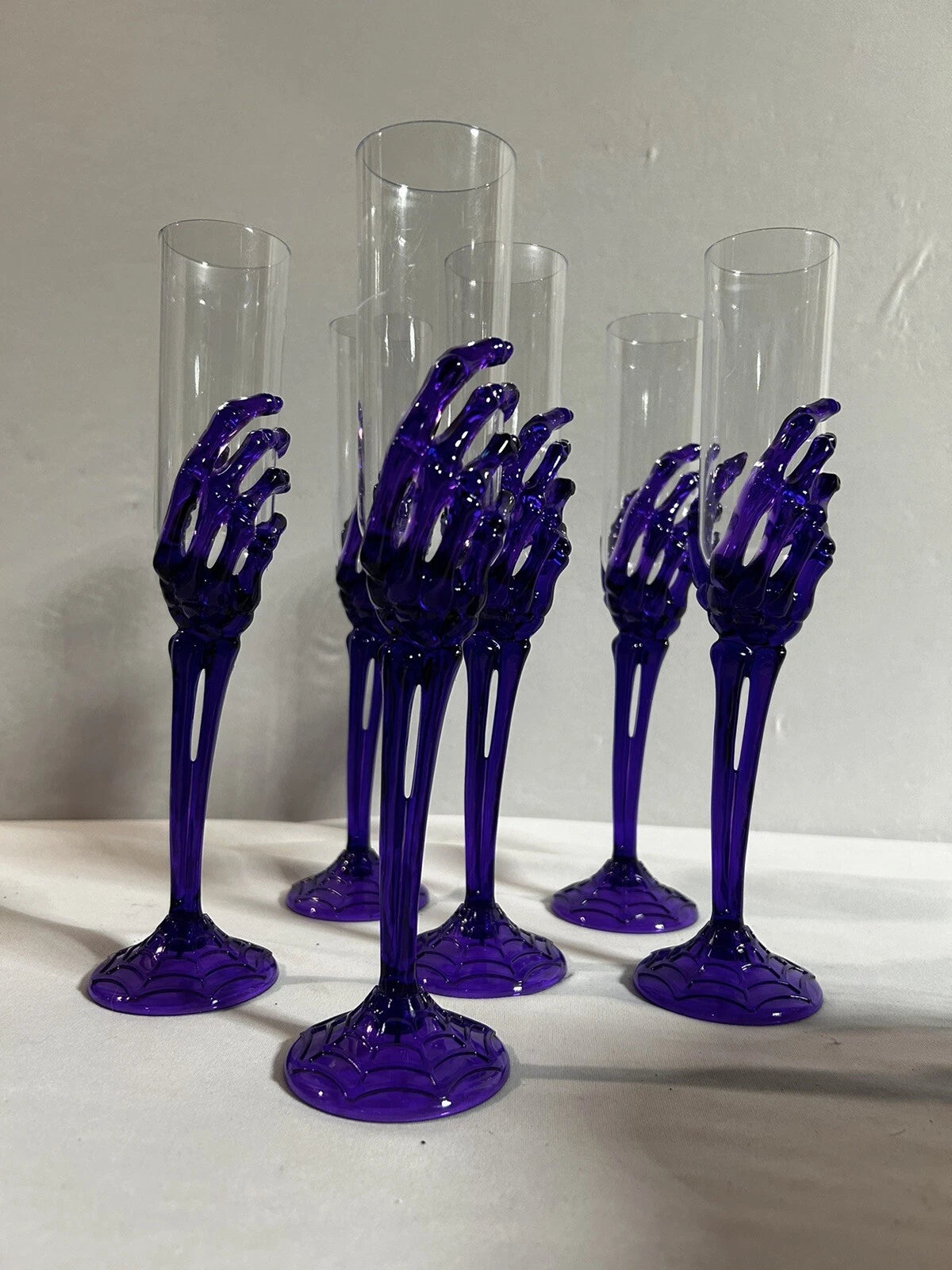 Halloween Set Of 6 Purple Skeleton Hand Champagne Glasses~Acrylic Plastic Flutes | eBay