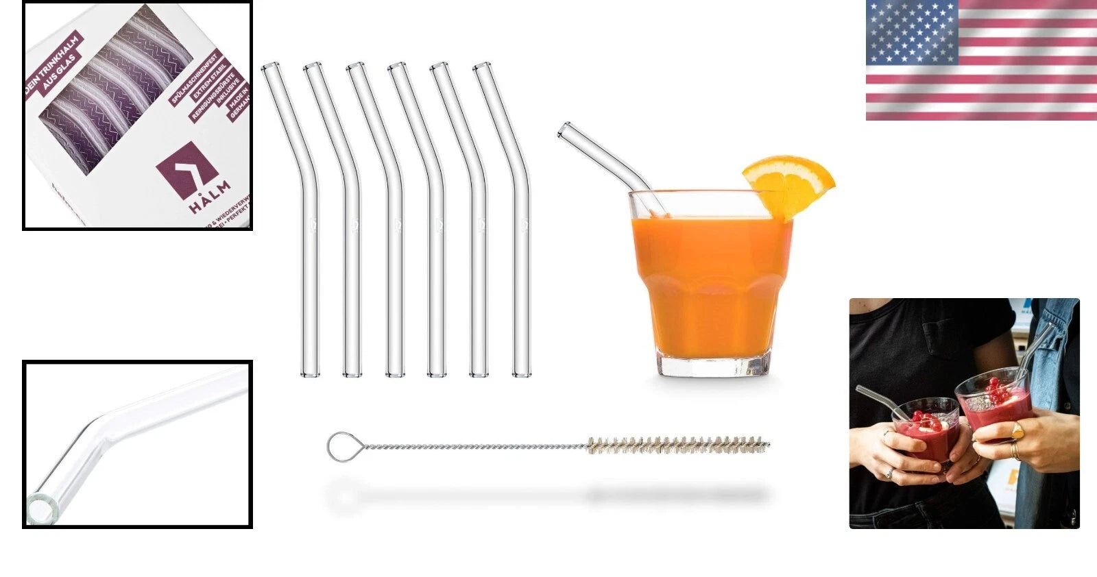 Eco-Friendly 6x 6-Inch Glass Straws with Plastic-Free Cleaning Brush, | eBay