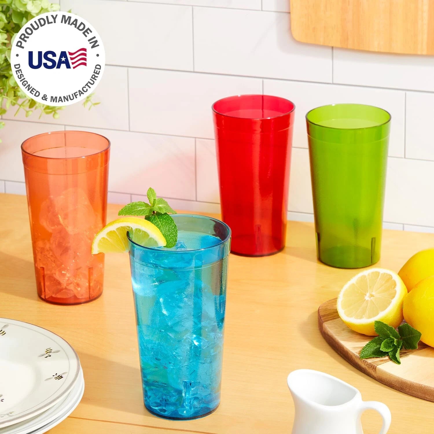Cafe Plastic Reusable Tumblers set Of 16 20ounce Water Cups Assorted Colors | 674894969943| eBay
