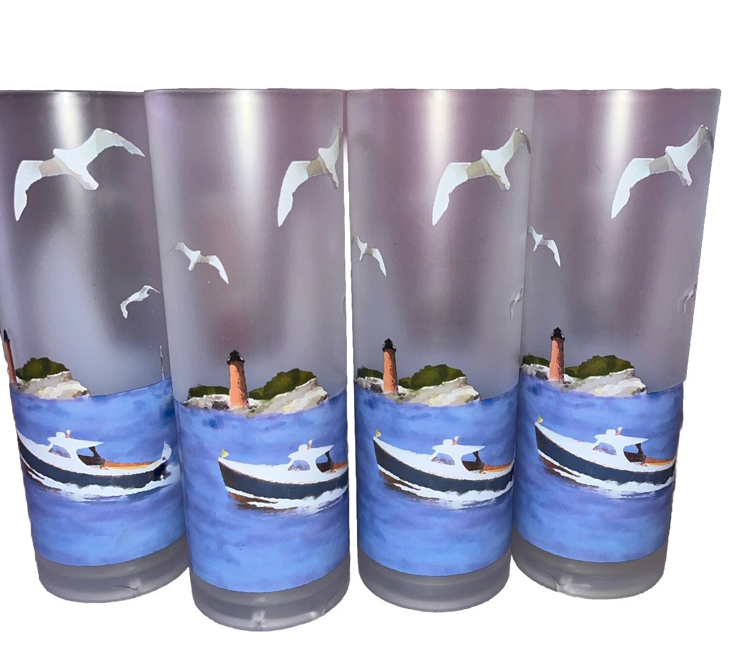 Lighthouse Ocean Plastic Frosted Tumblers Nautical Set of 6 | eBay