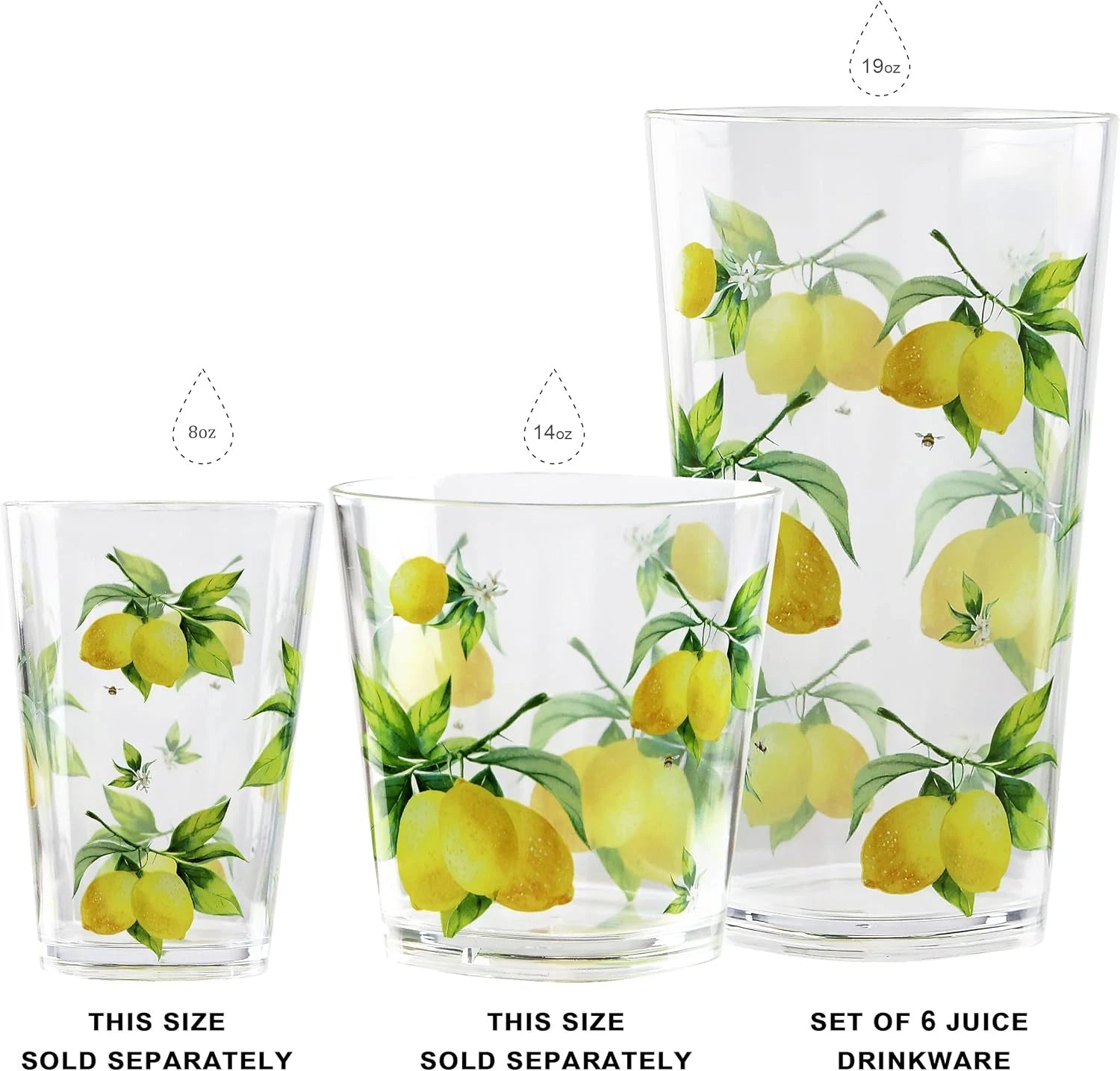 Calypso Basics Fresh Lemons by , 19Oz Acrylic Ice Tea Drinkware, Set of 6, White | eBay