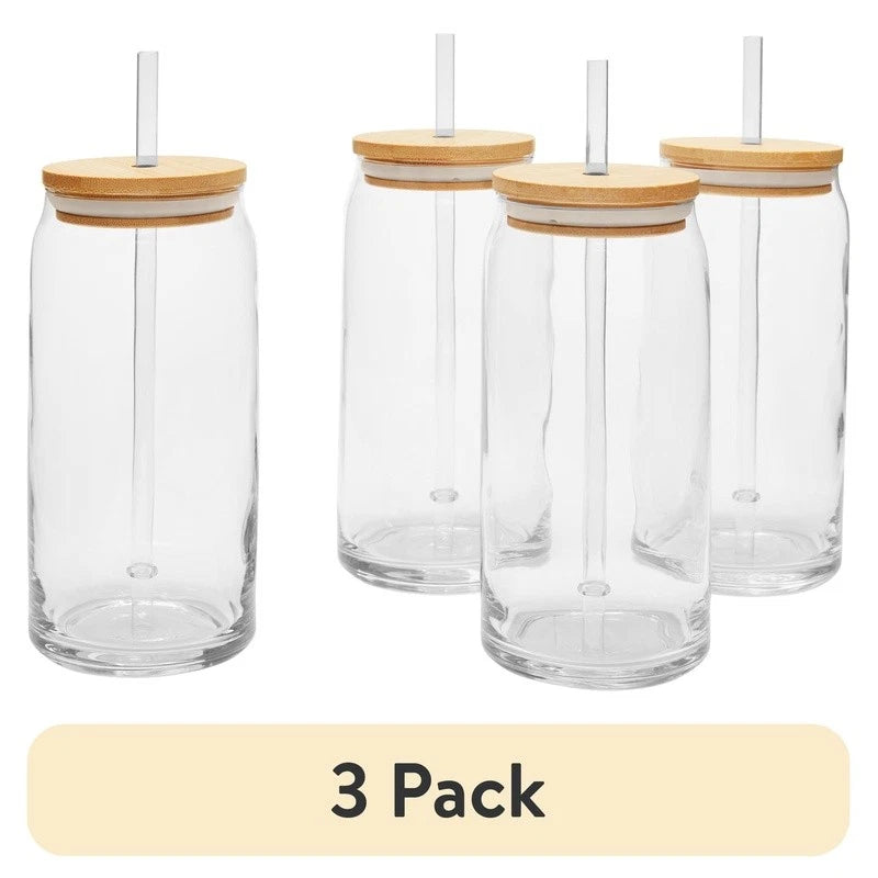 Briar Can Glass Drinkware Set 4 Pack W/ BPA Free Lids & Reusable Straws New | eBay