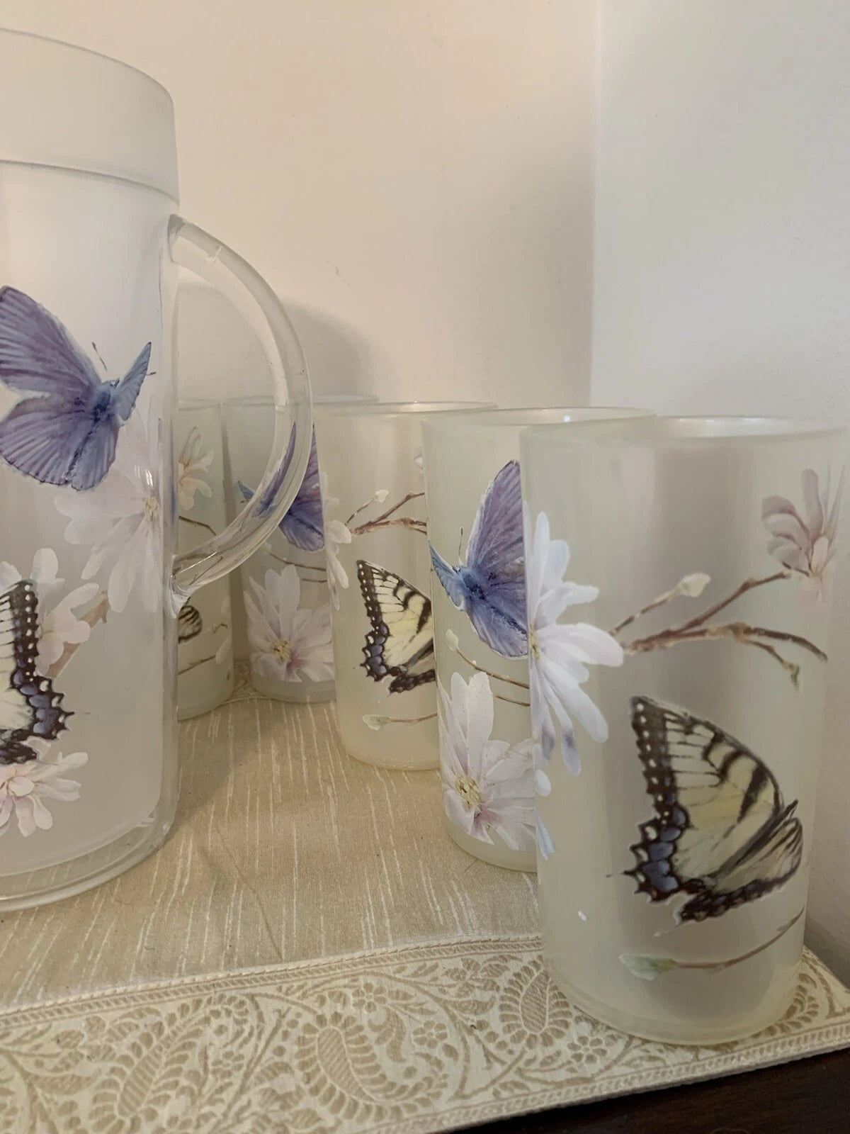 11 Pc-Vntg. Plastic/Acrylic Drinkware Set-Tumblers & Pitcher Butterflies Flowers | eBay