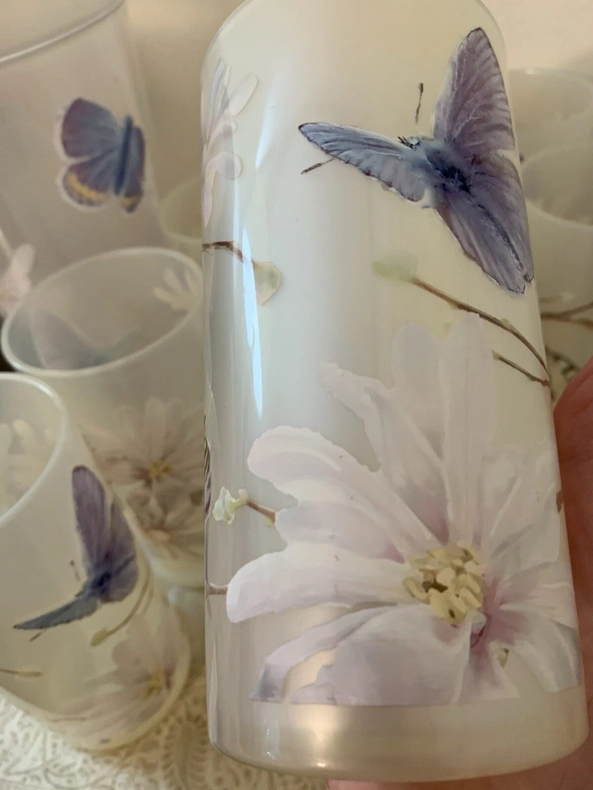 11 Pc-Vntg. Plastic/Acrylic Drinkware Set-Tumblers & Pitcher Butterflies Flowers | eBay