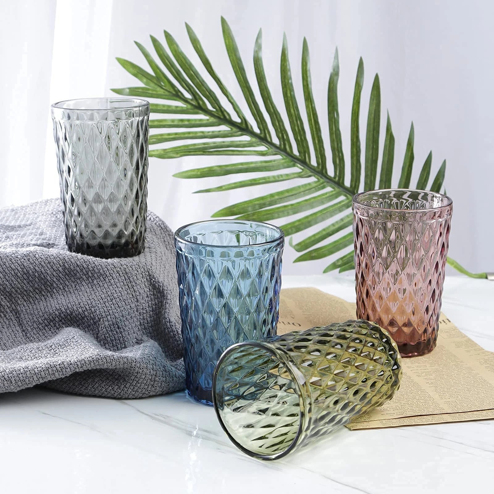 Bandesun blue Drinking Glass Set of 6 - Tumbler(12 oz) Kitchen Glasses Diamon... | eBay