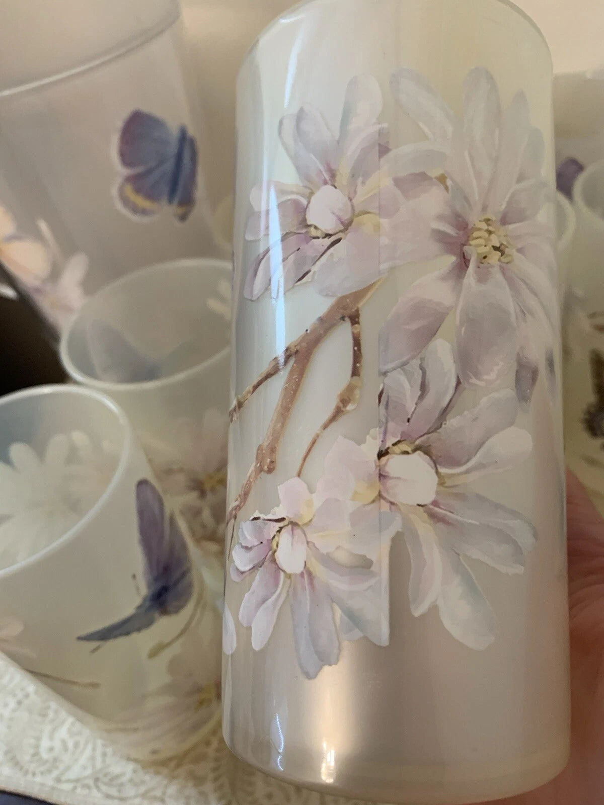 11 Pc-Vntg. Plastic/Acrylic Drinkware Set-Tumblers & Pitcher Butterflies Flowers | eBay