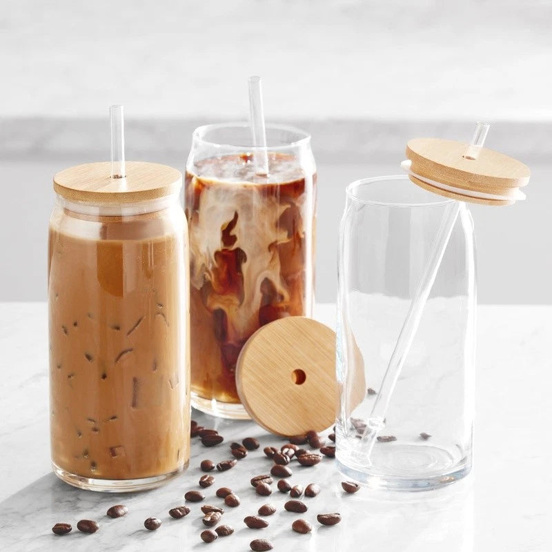 Briar Can Glass Drinkware Set of 4 W/ Lids Straws BPA Free Perfect Entertaining | eBay