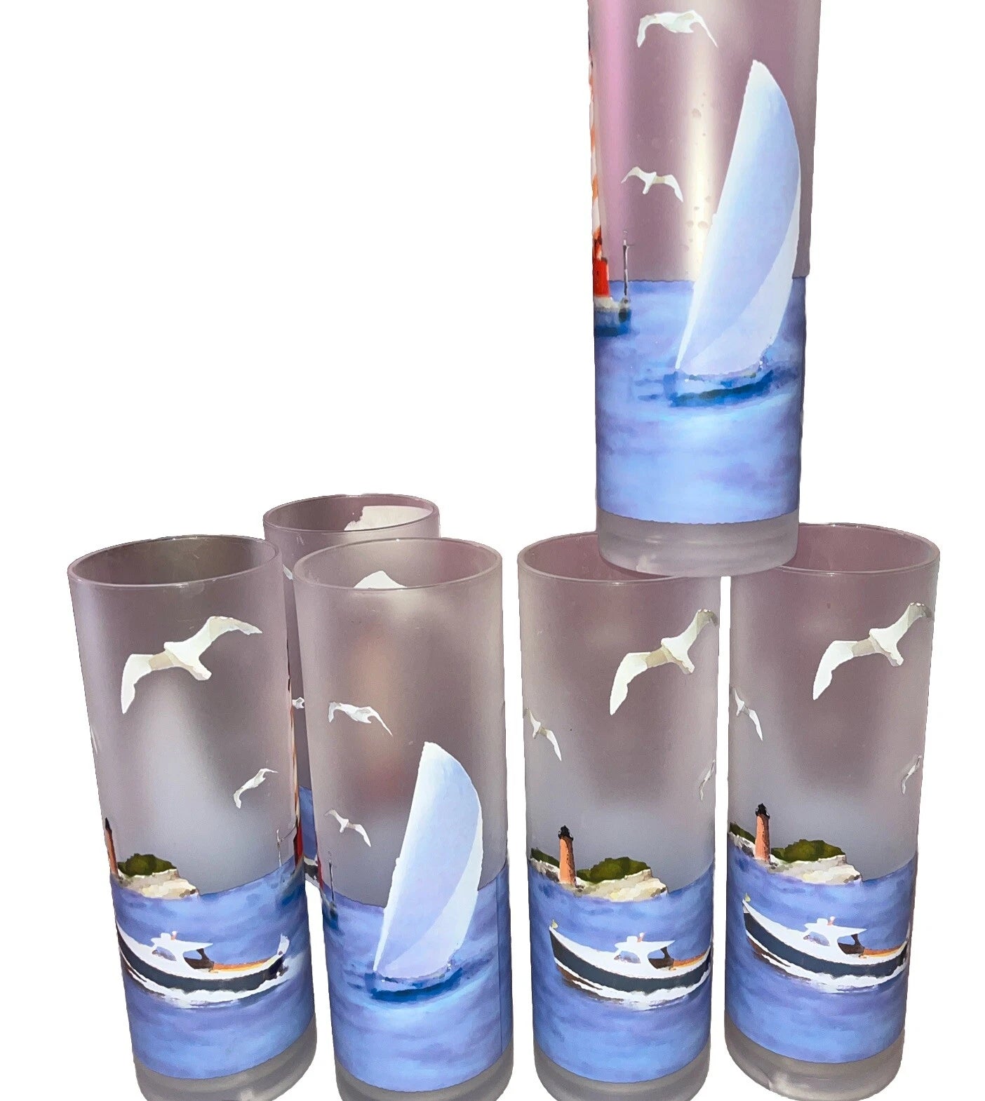 Lighthouse Ocean Plastic Frosted Tumblers Nautical Set of 6 | eBay