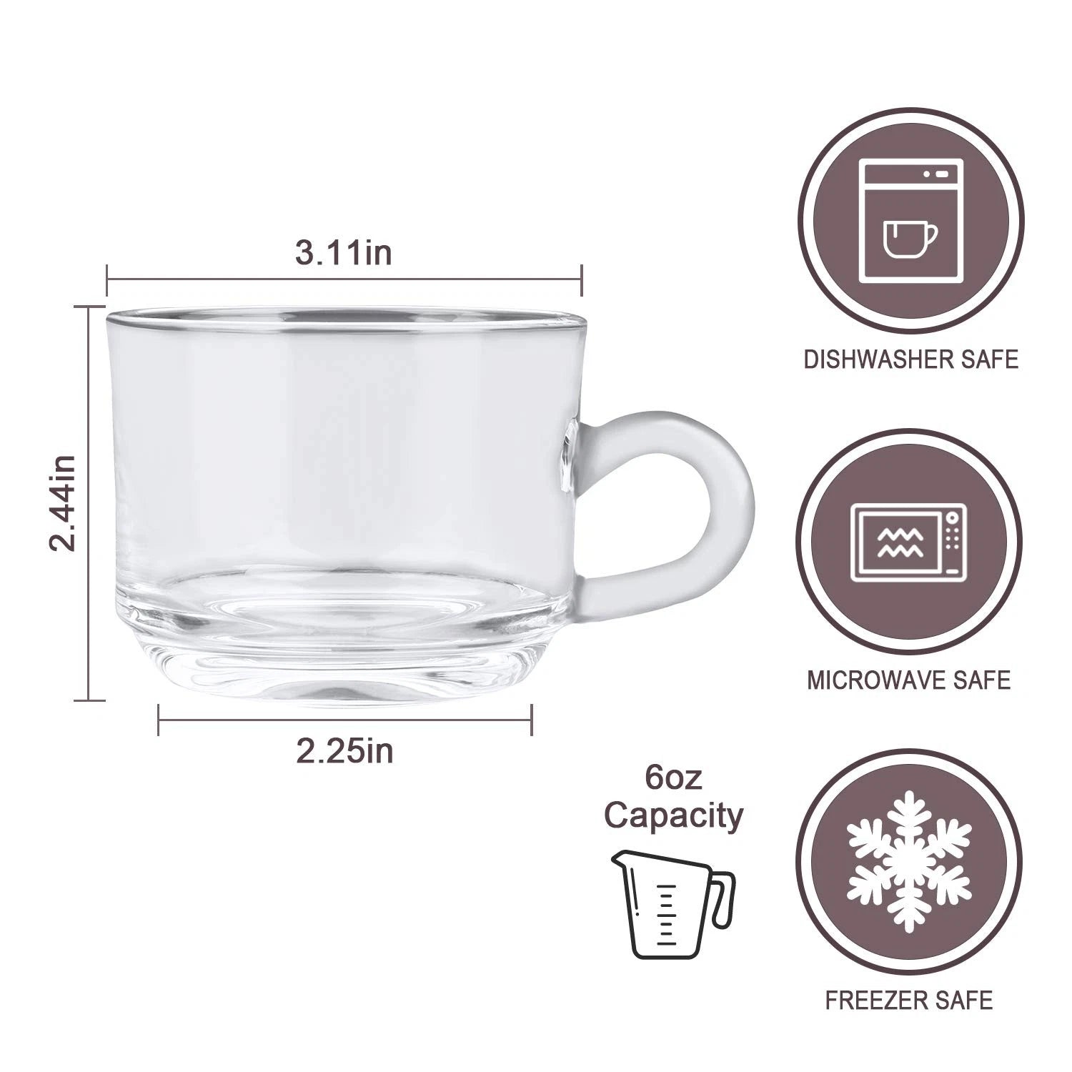 Clear Glass Coffee Mug Set of 12 | 6 oz with Handle | Food Safe & Durable | eBay