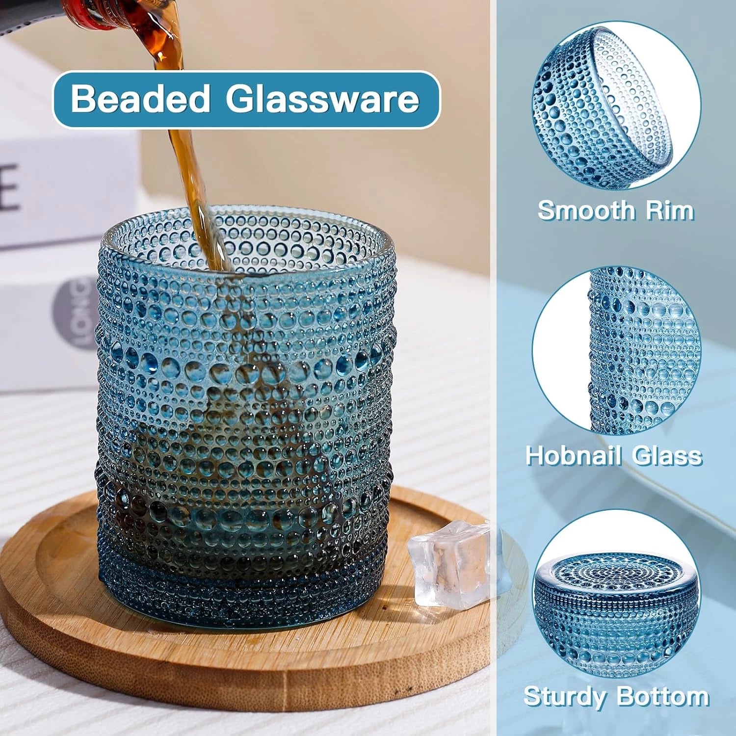 Colored Vintage Hobnail Drinking Glasses Set of 6, Embossed Water Tumbler 12Oz, | eBay