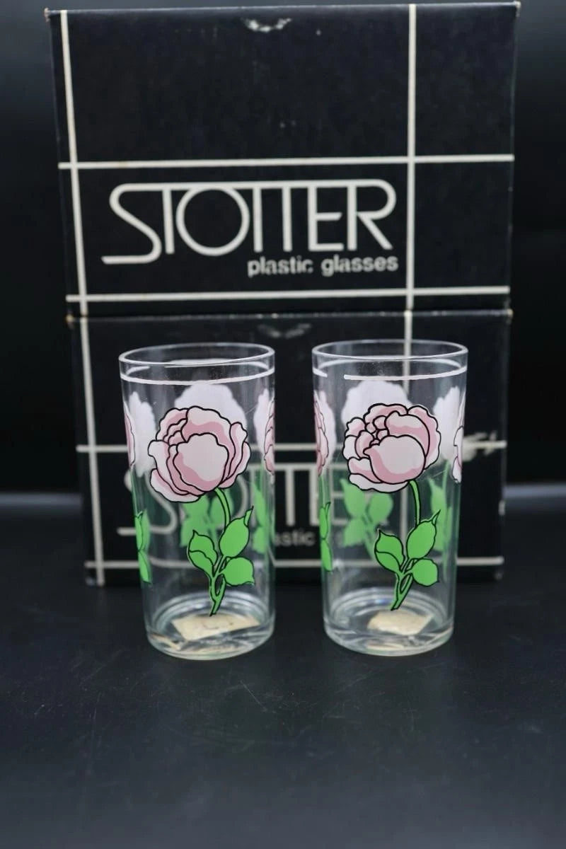 Vintage H J Stotter Set Of 6 Acrylic 6”Tumblers Pink Roses Original Box | eBay