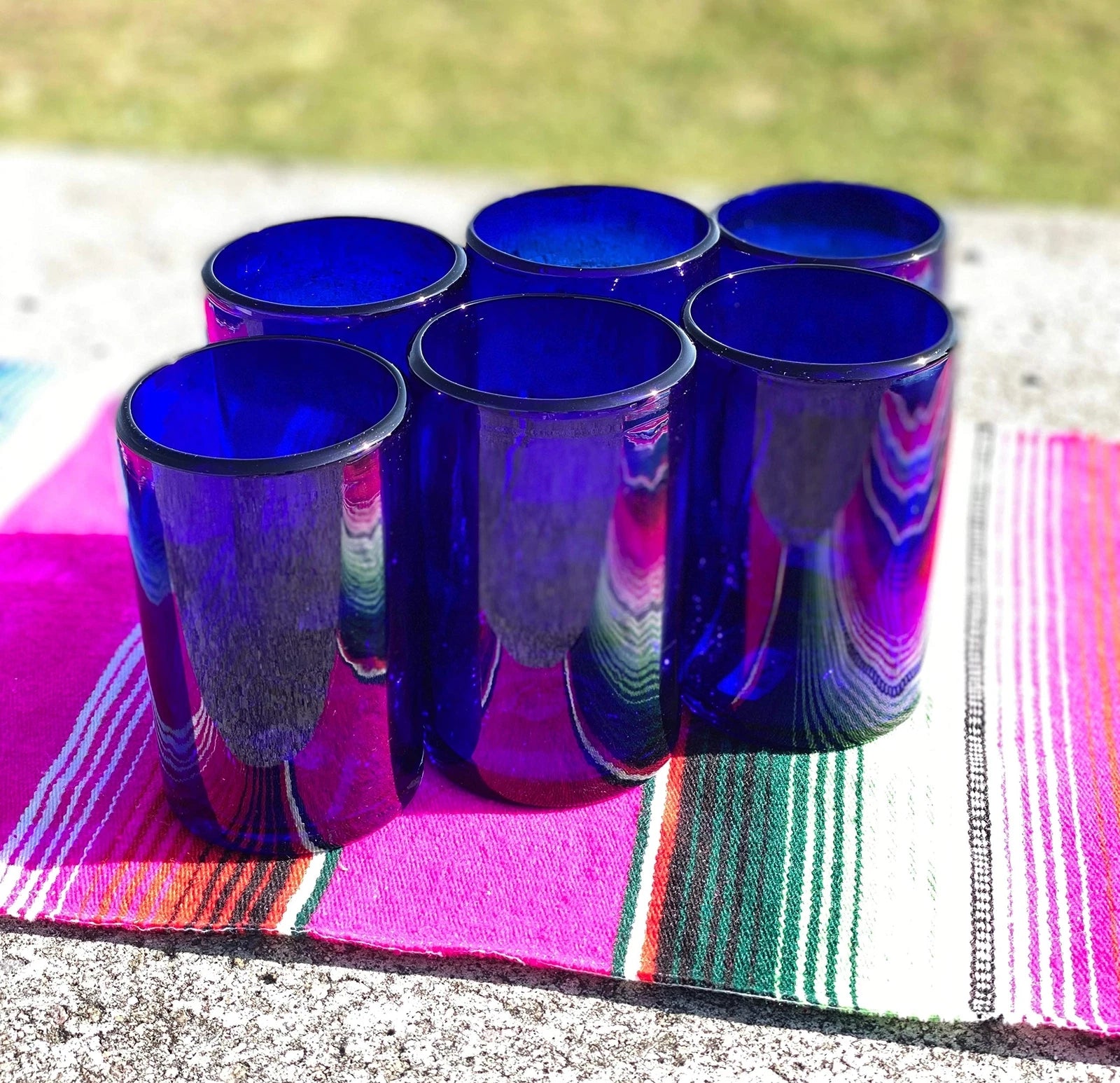 Hand Blown Mexican Drinking Glasses “ Set Of 6 Cobalt Water Glasses 14 Oz Each | eBay