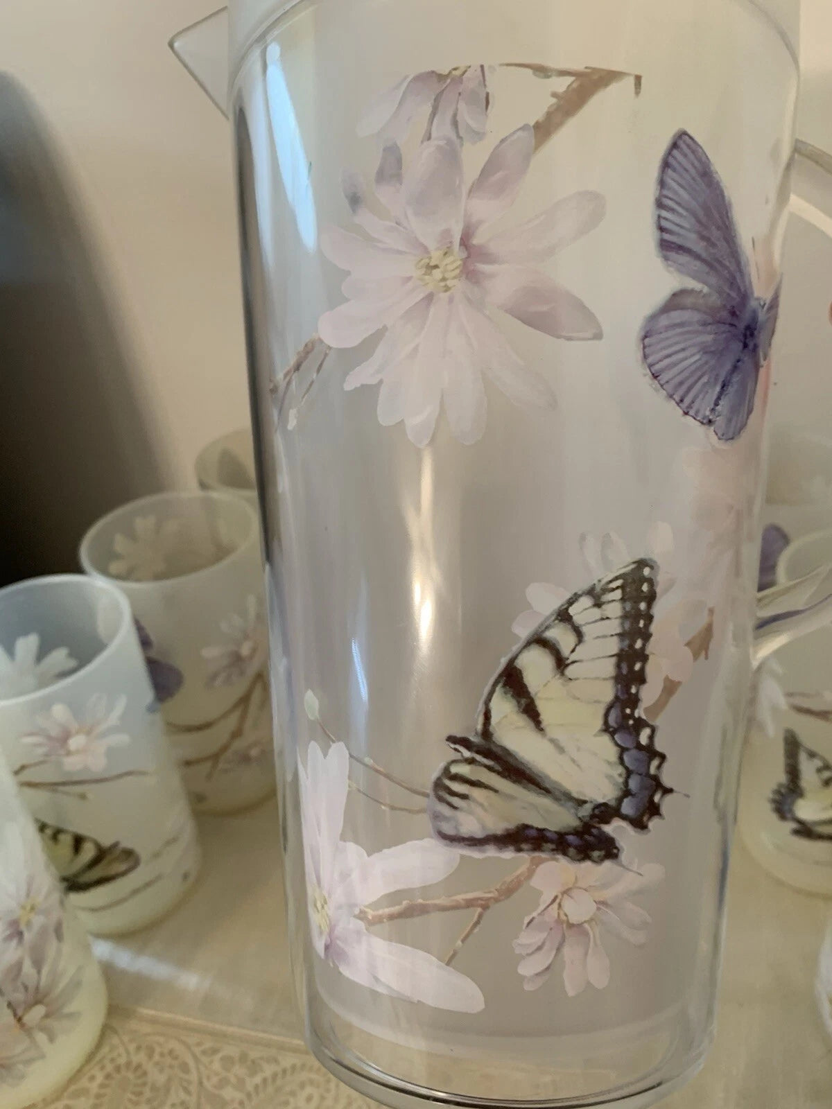 11 Pc-Vntg. Plastic/Acrylic Drinkware Set-Tumblers & Pitcher Butterflies Flowers | eBay