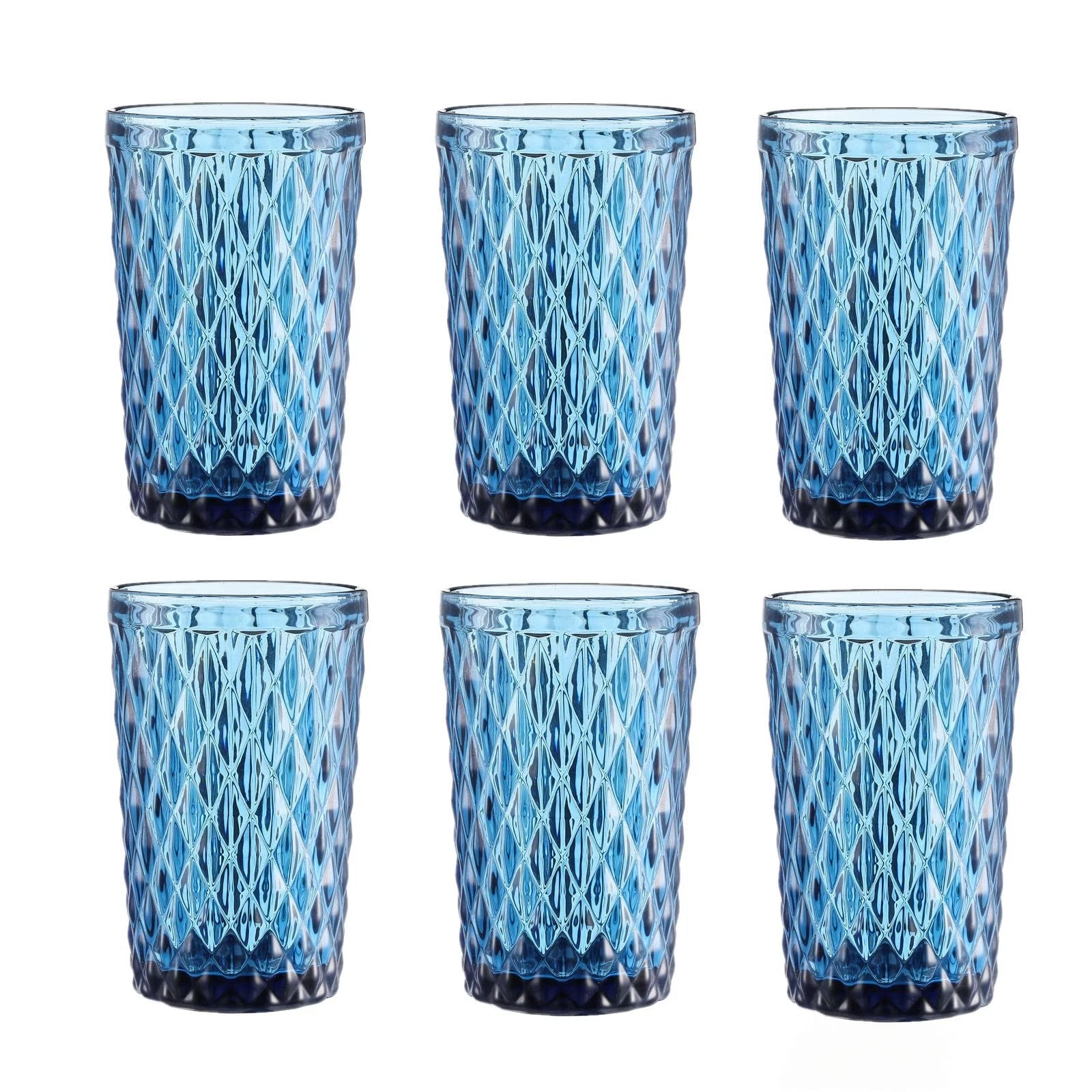 Bandesun blue Drinking Glass Set of 6 - Tumbler(12 oz) Kitchen Glasses Diamon... | eBay