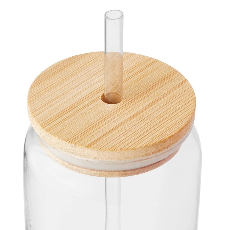 Briar Can Glass Drinkware Set of 4 Bamboo Lids Straws Ideal Parties Events New | eBay