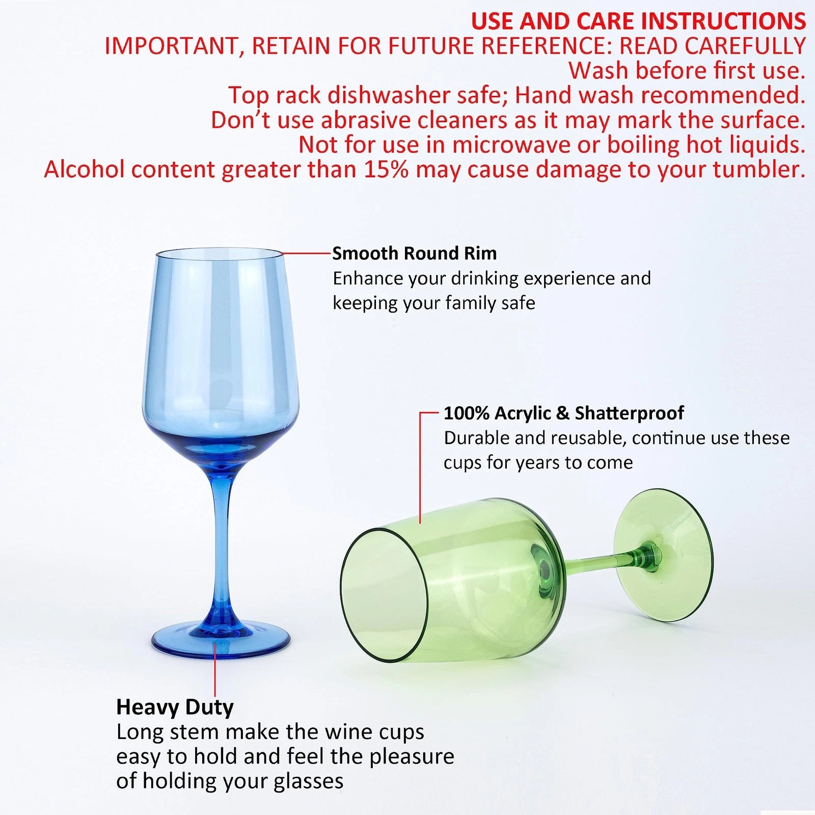 KOXIN-KARLU 18oz Unbreakable Acrylic Wine Glasses, Multicolor Set of 6 | eBay