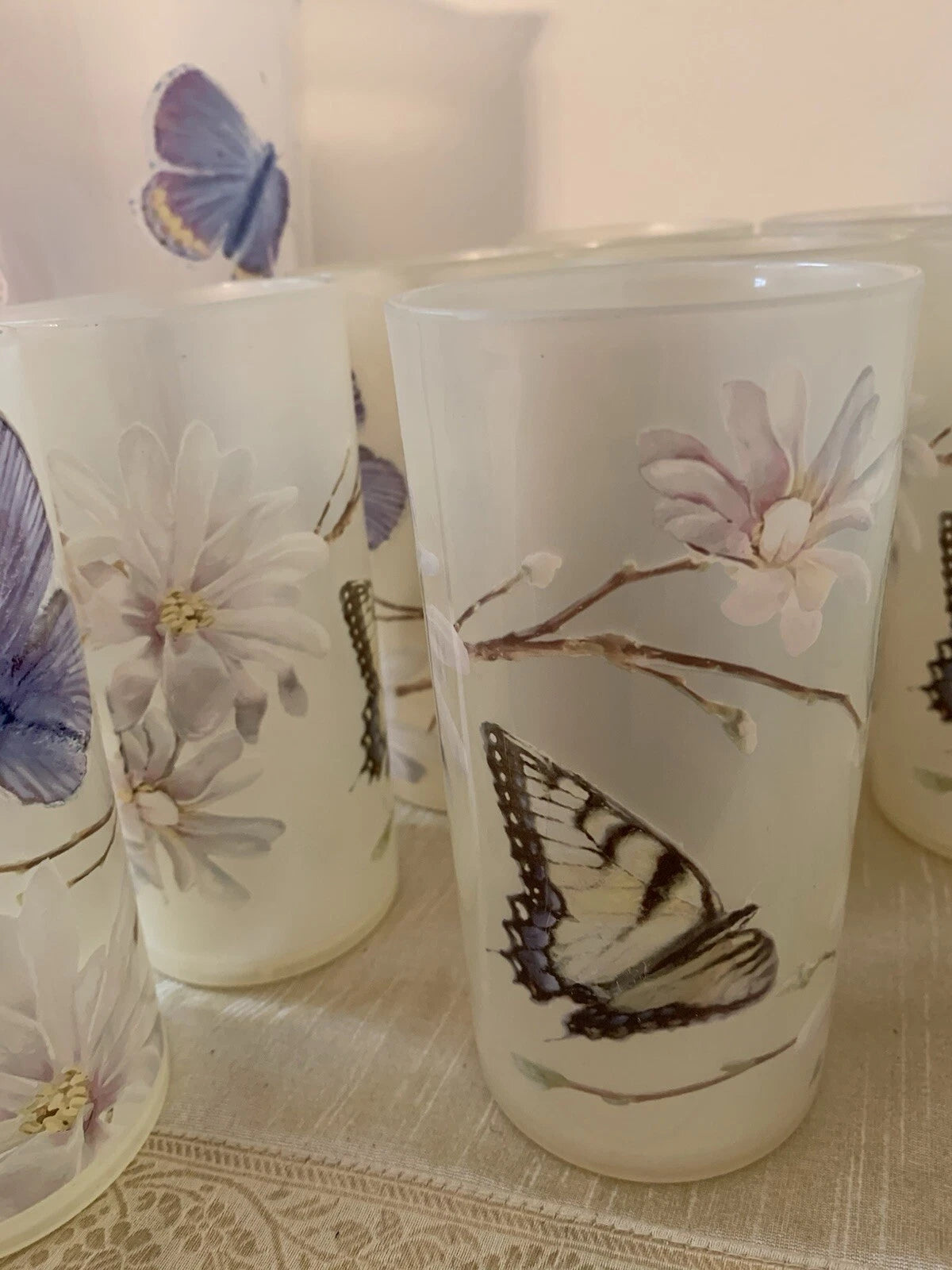 11 Pc-Vntg. Plastic/Acrylic Drinkware Set-Tumblers & Pitcher Butterflies Flowers | eBay